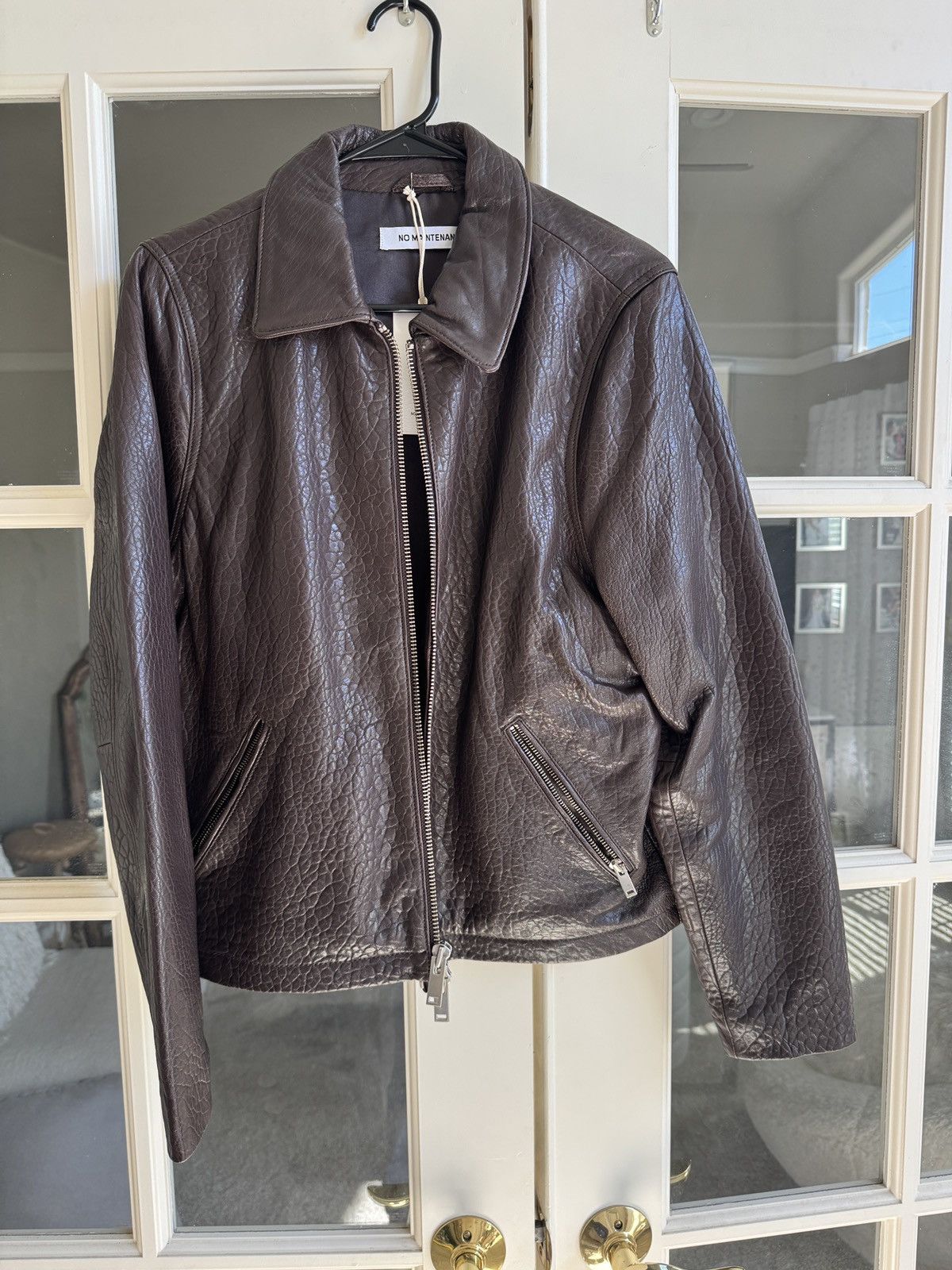 No Maintenance Lambskin Leather Jacket Brown Small