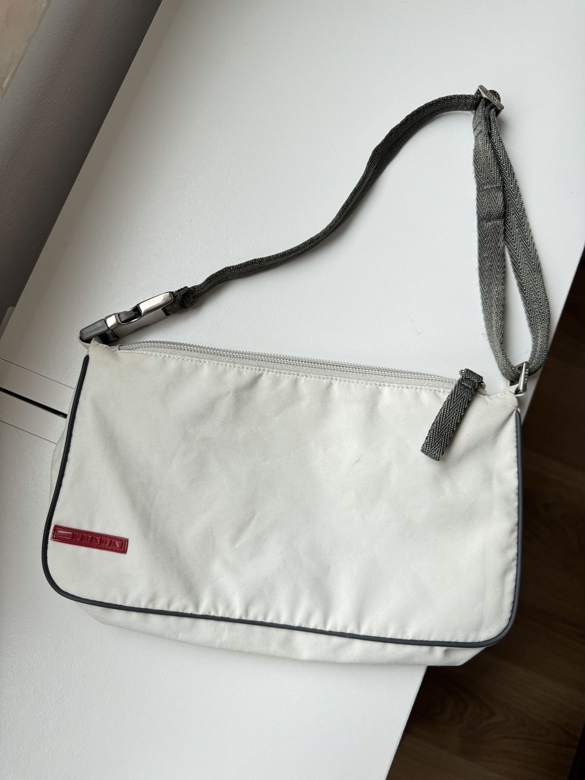 Miu Miu x Prada Sport Collection Vintage Tessuto Nylon Shoulder Bag in White, Women's