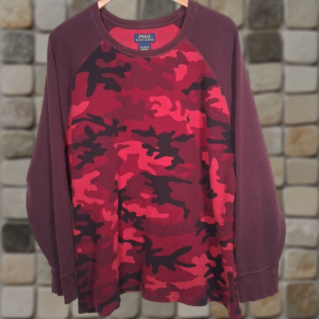 Polo Ralph Lauren Polo Ralph Lauren Thermal Shirt Men 2XL Camouflage Crew Neck Red Maroon Logo Long Sleeve T-Shirt Size US XXL / EU 58 / 5 - 1 Thumbnail