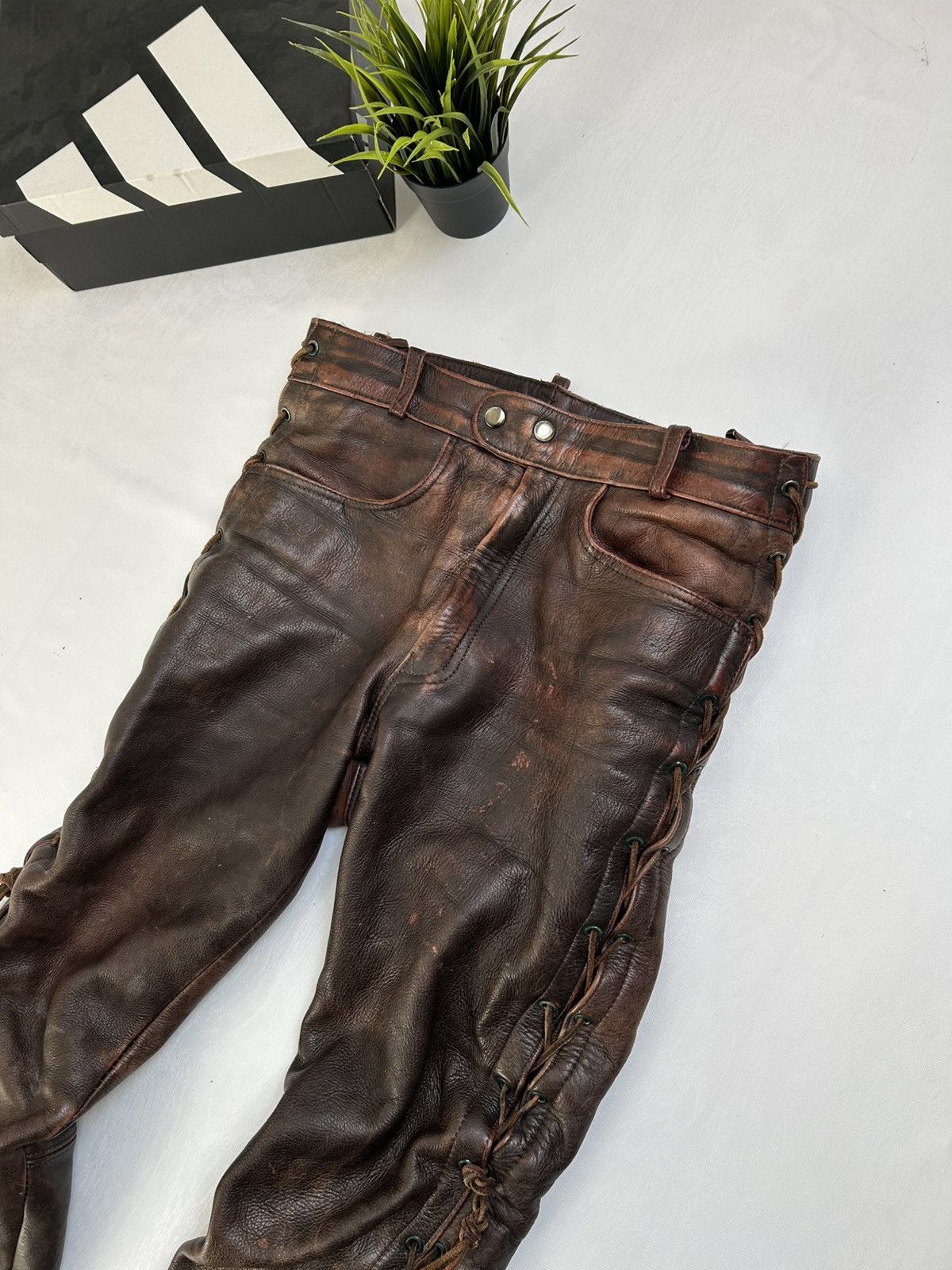 Vintage Heavy Vintage Leather Lace-Up Pants 90s Biker Archive Style Size 32" / US 10 / IT 46 - 2 Thumbnail