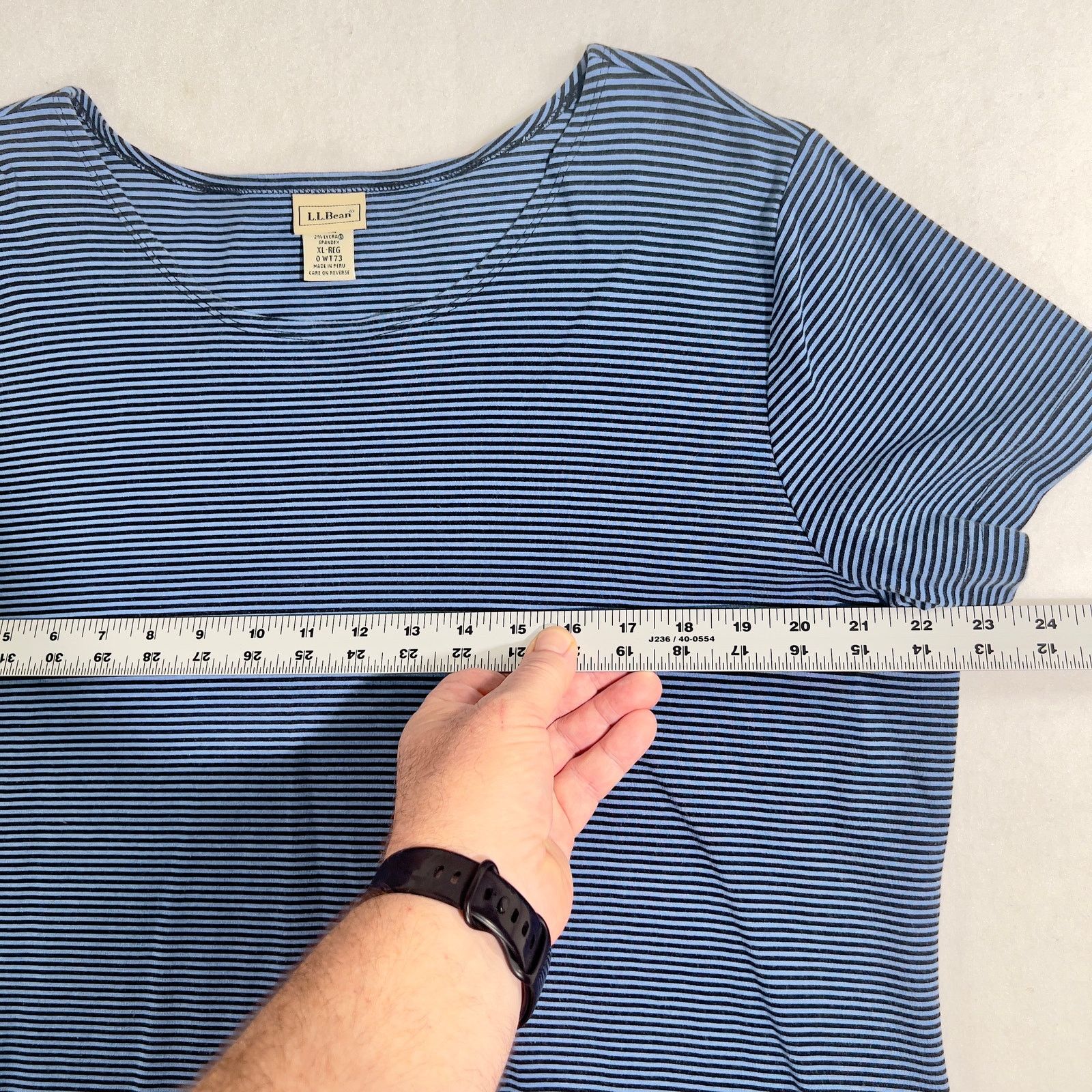 L.L. Bean L.L. Bean Boat Neck Shirt XL Reg Navy Stripe Supima Cotton Size XL / US 12-14 / IT 48-50 - 6 Thumbnail