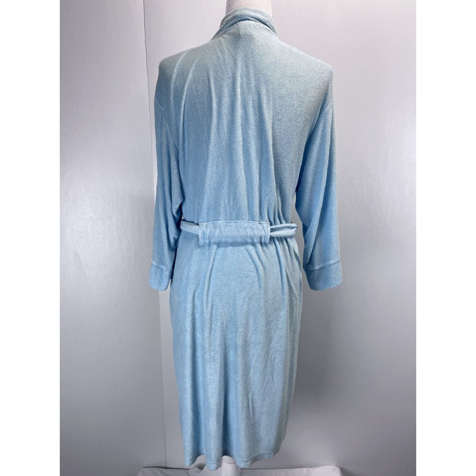 Vintage Natori Terry Robe Women's XL Blue Belted Lightweight Long Sleeve Comfort Size ONE SIZE - 3 Thumbnail