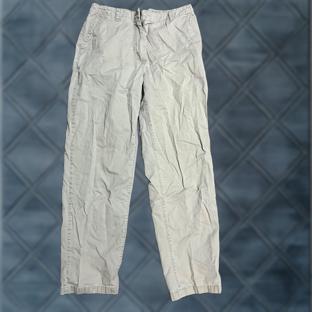 Vintage LL Bean Pants Women 12 m/Tall Beige Cotton Stretch Chino Classic Fit 32in Inseam Womens Size ONE SIZE - 1 Thumbnail