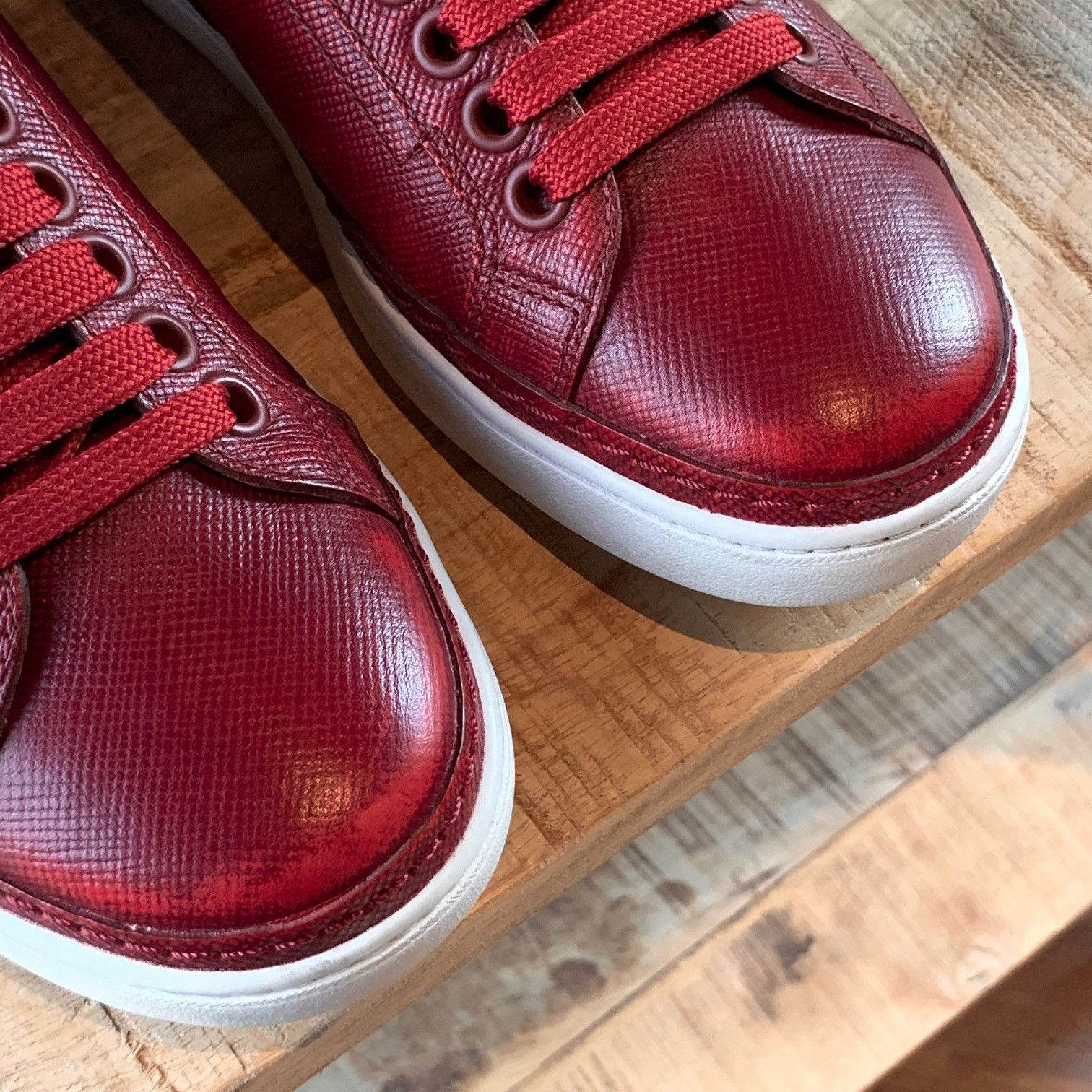 Prada Prada Saffiano Red Leather Low-Top Sneakers Size US 7 / EU 40 - 11 Thumbnail