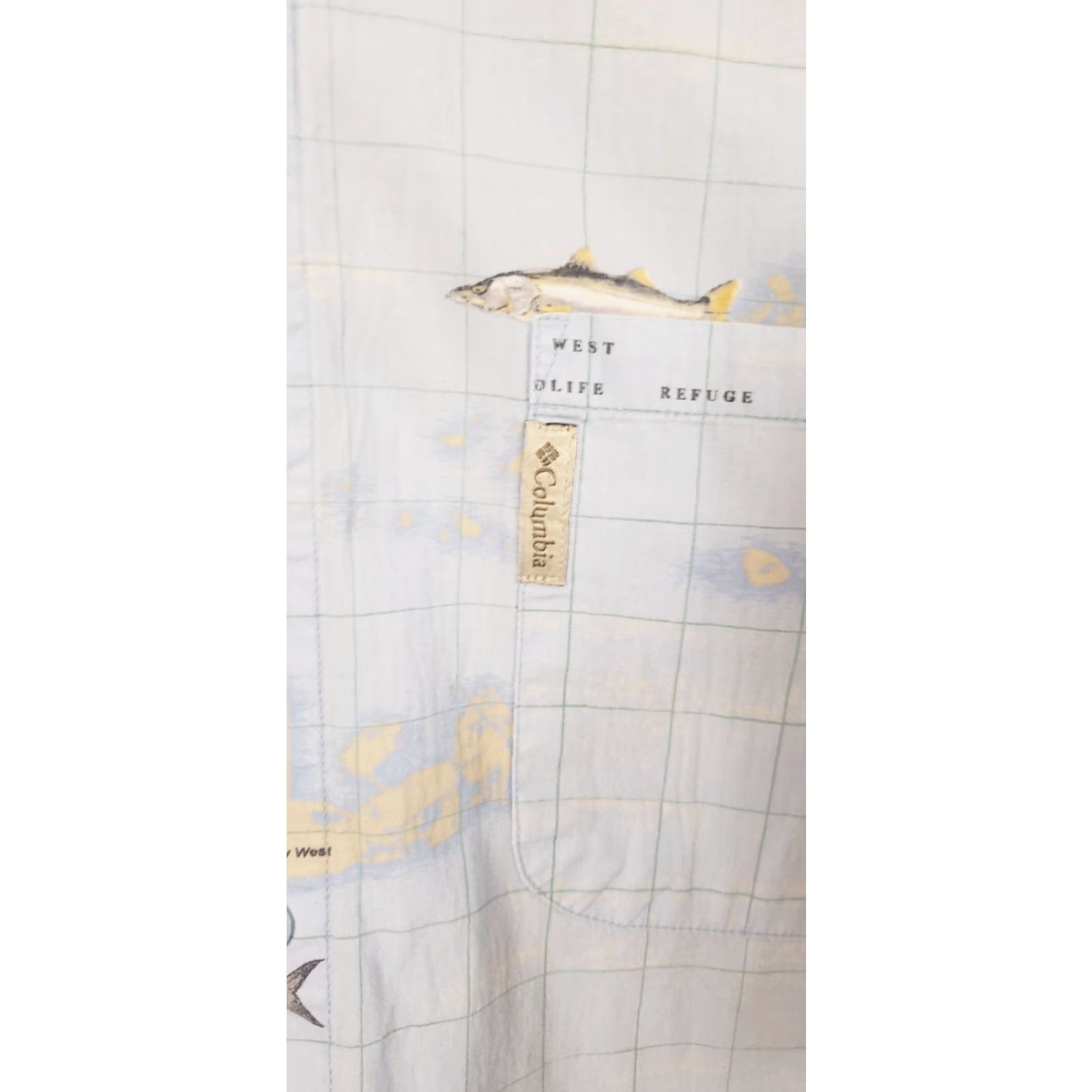 Vintage Columbia River Lodge Men's Blue Shirt Button Front Short Sleeve Sea Fish Key W Pattern: Fishing Size US L / EU 52-54 / 3 - 7 Thumbnail