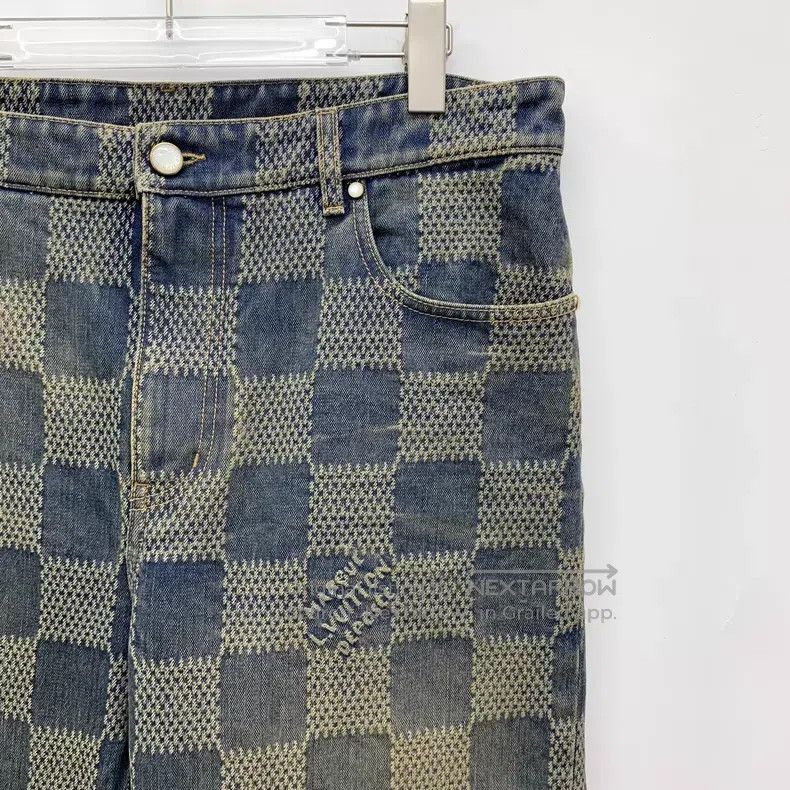Louis Vuitton Louis Vuitton Blue Feidun Checker Denim Pants Size US 33 - 3 Thumbnail