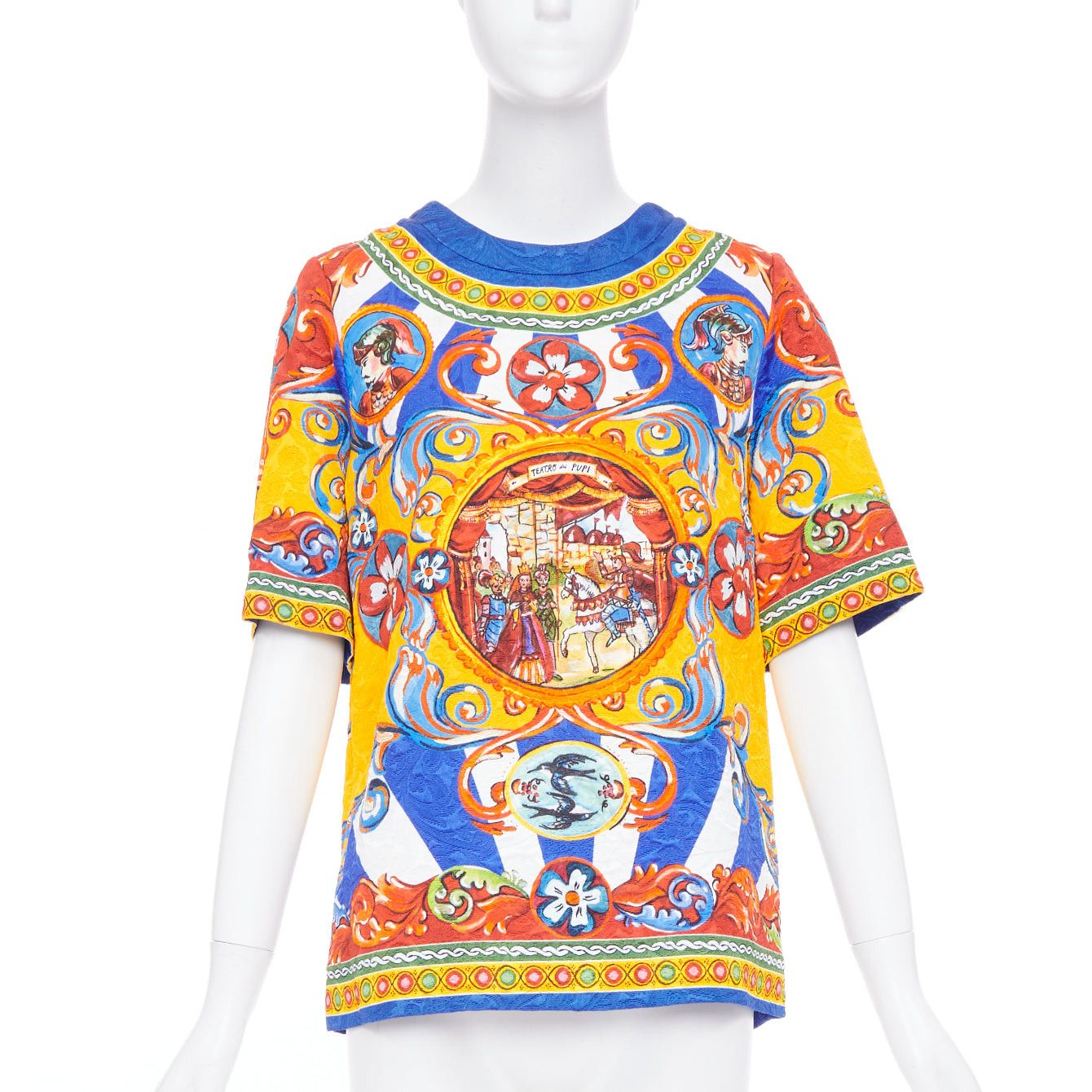 Dolce & Gabbana DOLCE GABBANA Carretto Siciliano yellow blue print jacquard tunic top IT40 S Size S / US 4 / IT 40 - 1 Thumbnail