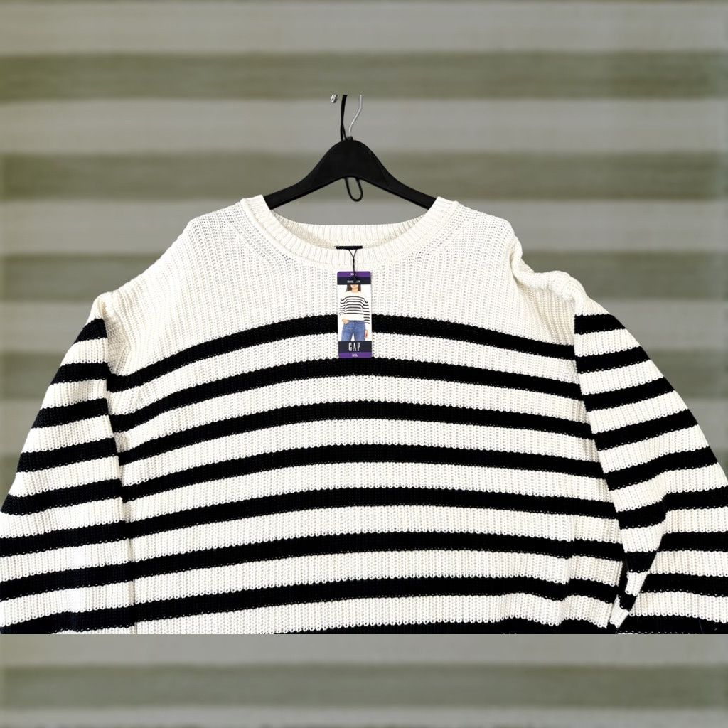 Gap Gap Pullover Sweater Womens 2XL Ivory Black Striped Crewneck Long Sleeve NWT Size XXL / US 16-18 / IT 52-54 - 1 Thumbnail
