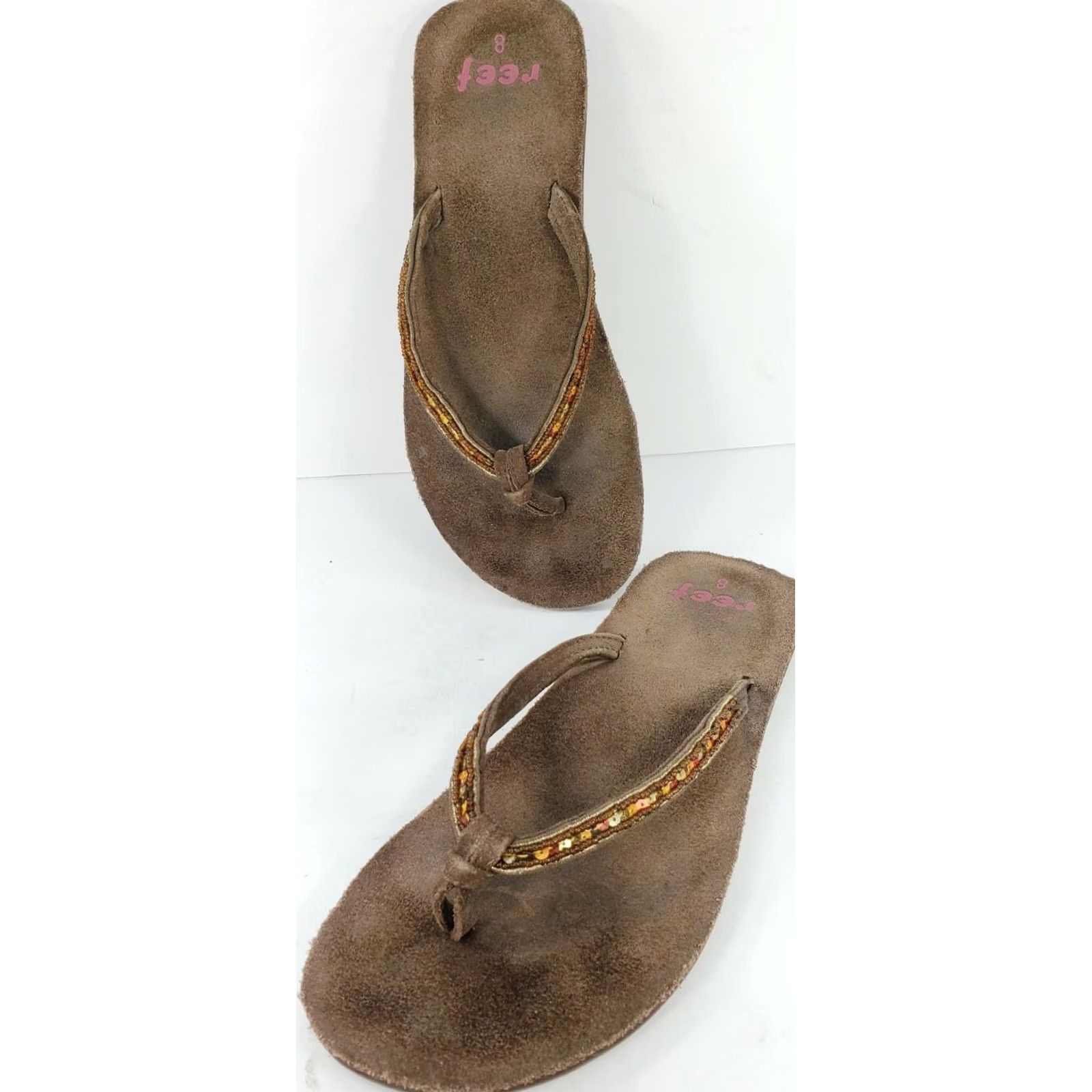 REEF Reef Women's Brown Sparkles Flip Flops Slip On Bling Suede Insoles Sandals Glitter Adult 8M Size US 8 / IT 38 - 2 Thumbnail