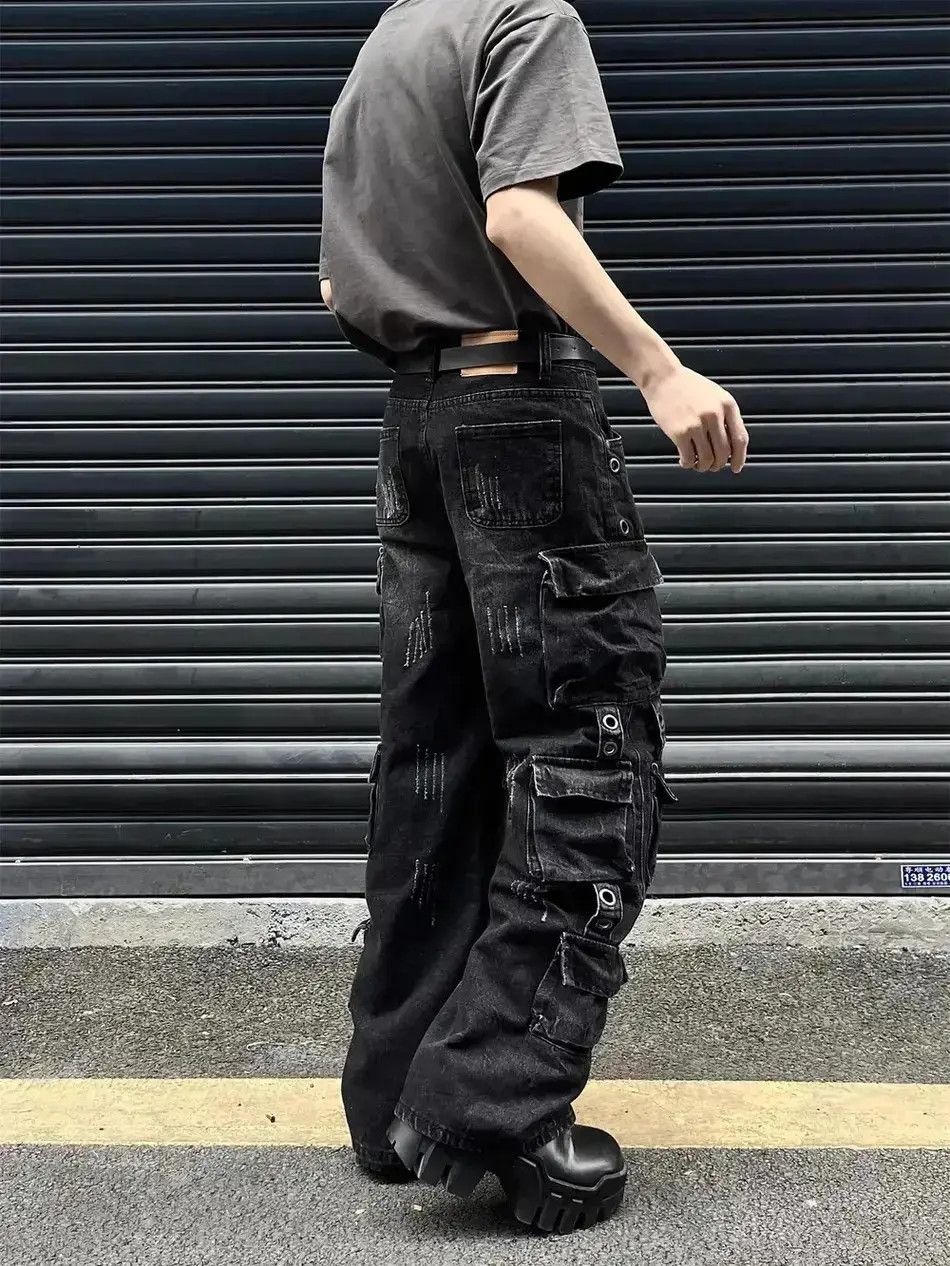 Japanese Brand Multi pocket black straight leg jeans Size US 32 / EU 48 - 3 Thumbnail