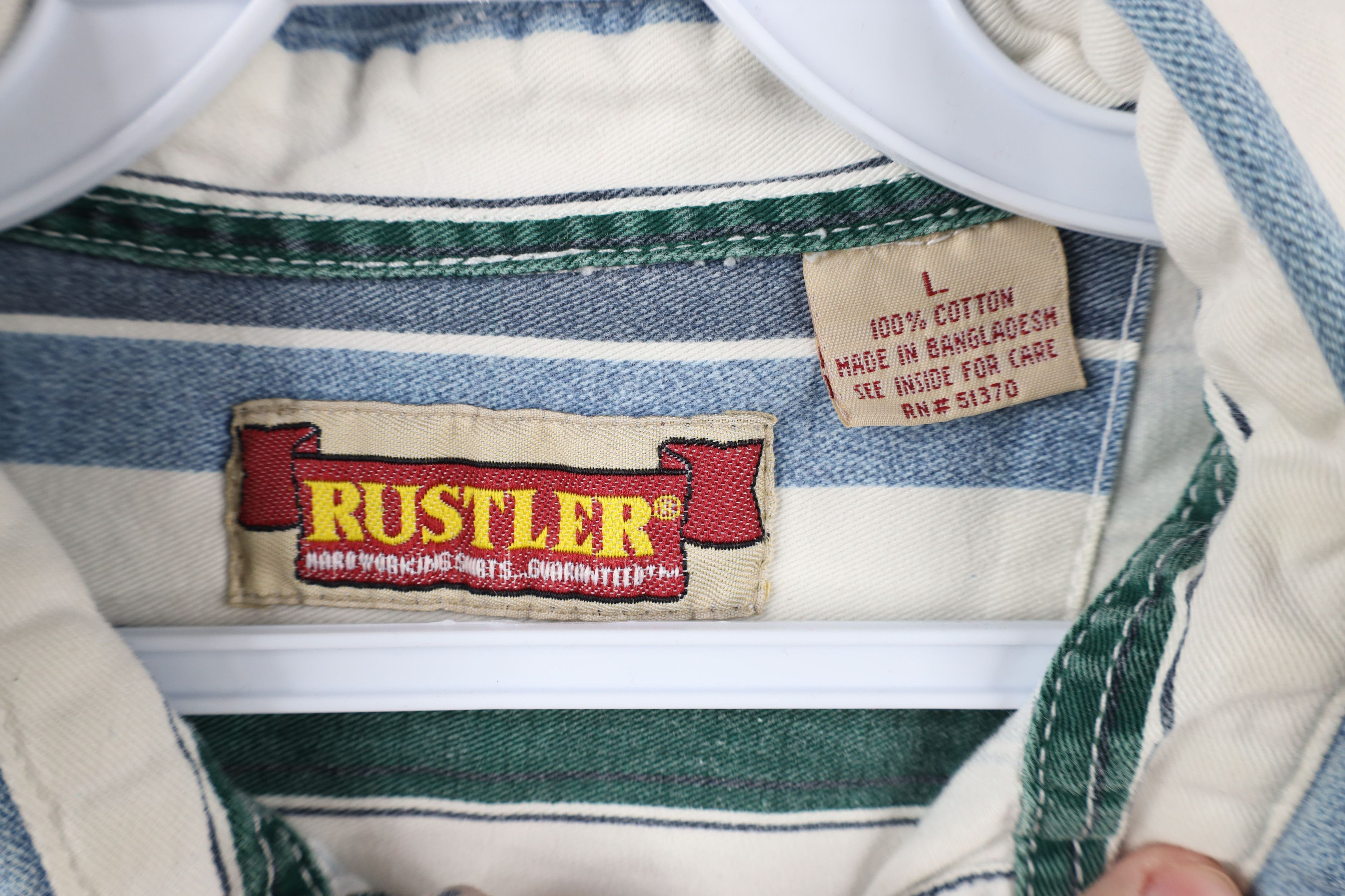 Vintage Vintage 90s Streetwear Striped Block Denim Button Shirt Size US L / EU 52-54 / 3 - 7 Thumbnail