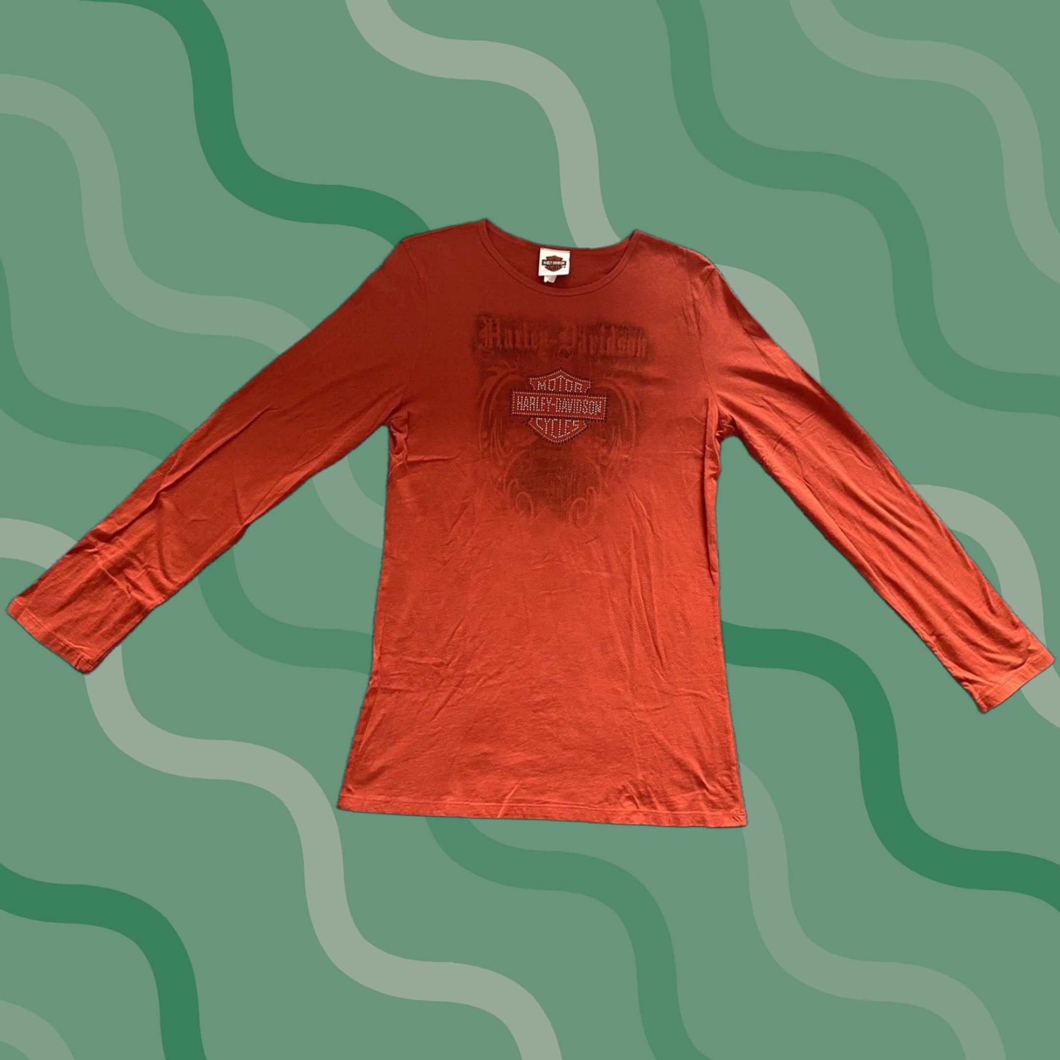 Harley Davidson Harley-Davidson Shirt Women’s Long Sleeve Orange Bedazzled XL Rhinestone RK Stratman Motorcycle Biker Classic Pullover X-Large Size XL / US 12-14 / IT 48-50 - 1 Thumbnail