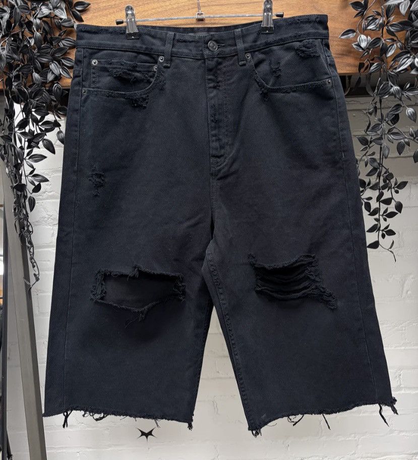 Balenciaga 2025 Balenciaga Over Knee Distressed Black Denim Shorts Size US 34 / EU 50 - 1 Thumbnail