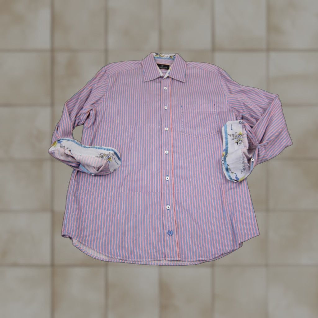 BUGATCHI Bugatchi Shirt Adult Large Button-Up Colorful Blue Red Pink Flip Cuff Mens Size US L / EU 52-54 / 3 - 1 Thumbnail