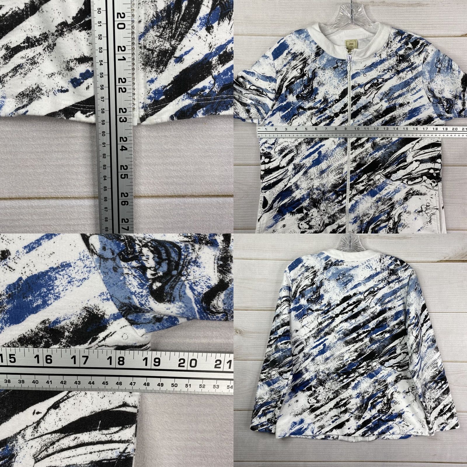 Vintage Jess & Jane Sweatshirt Womens M Black White Blue Splatter Rhinestones Full Zip Size M / US 6-8 / IT 42-44 - 8 Thumbnail