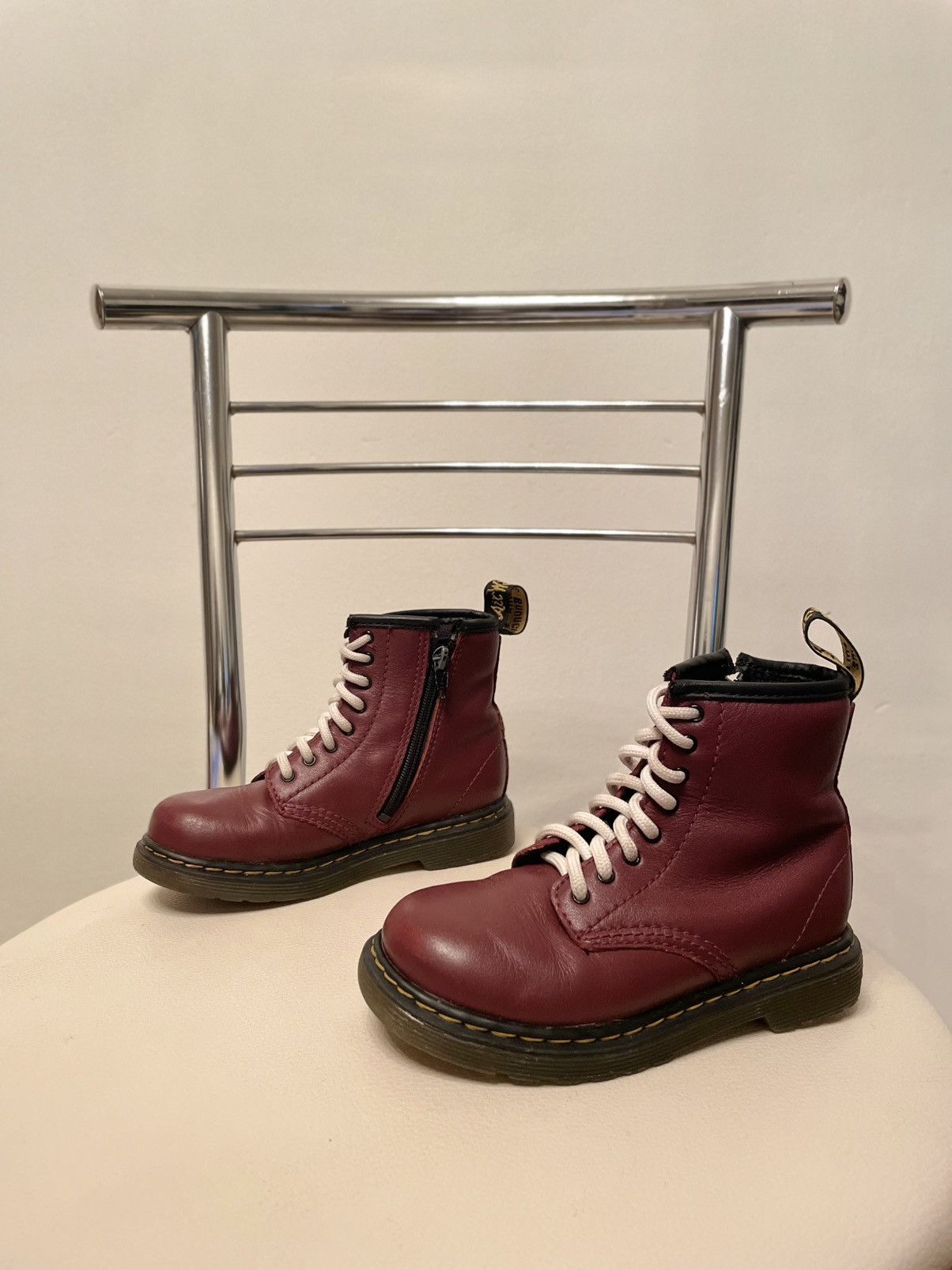 Children of the discordance × Dr. Martens × Red Wing Unisex DR.MARTENS Brooklee 1460 Leather Cherry Zip High-Top Boots Kids UK9 US 10 Size US 4 / IT 34 - 5 Thumbnail