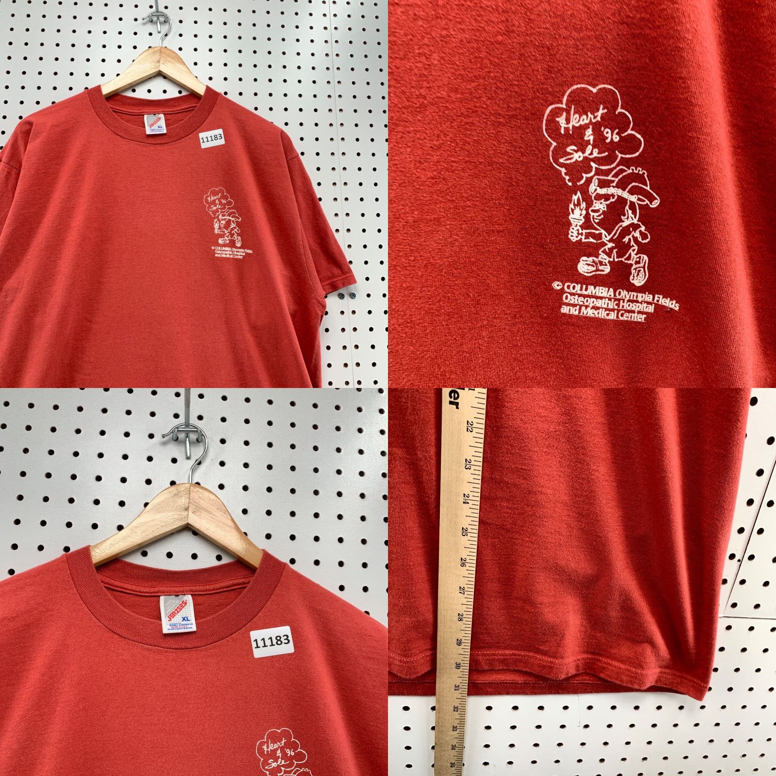 Jerzees VINTAGE Single Stitch Shirt Extra Large Mens Red 90s Columbia Olympia Fields Shirt T-Shirt 90s Mens Red Size US XL / EU 56 / 4 - 8 Thumbnail
