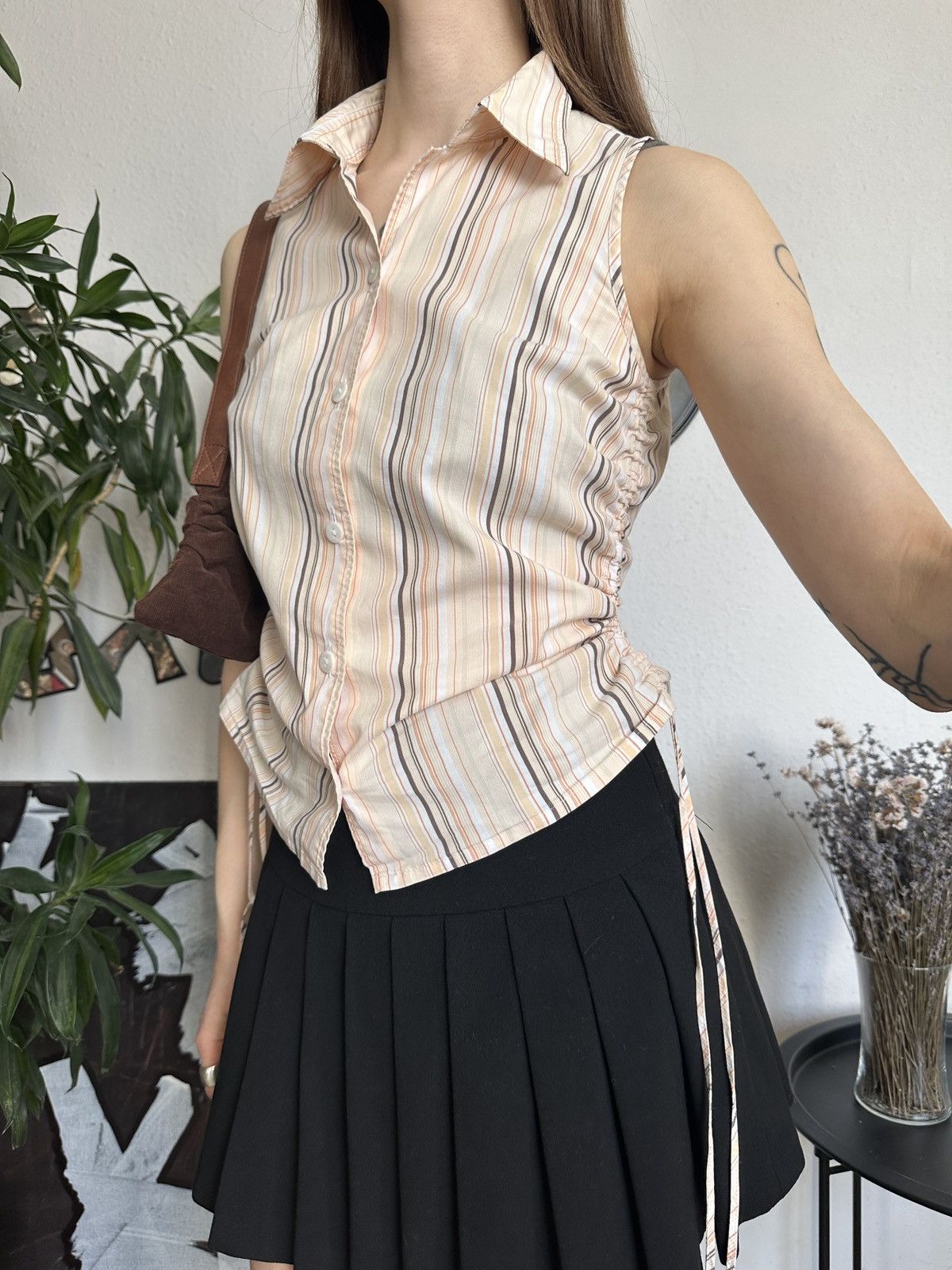 Seditionaries Betty Barclay Vintage Striped Scrunchy Ruched Blouse 00s Size XS / US 0-2 / IT 36-38 - 1 Thumbnail