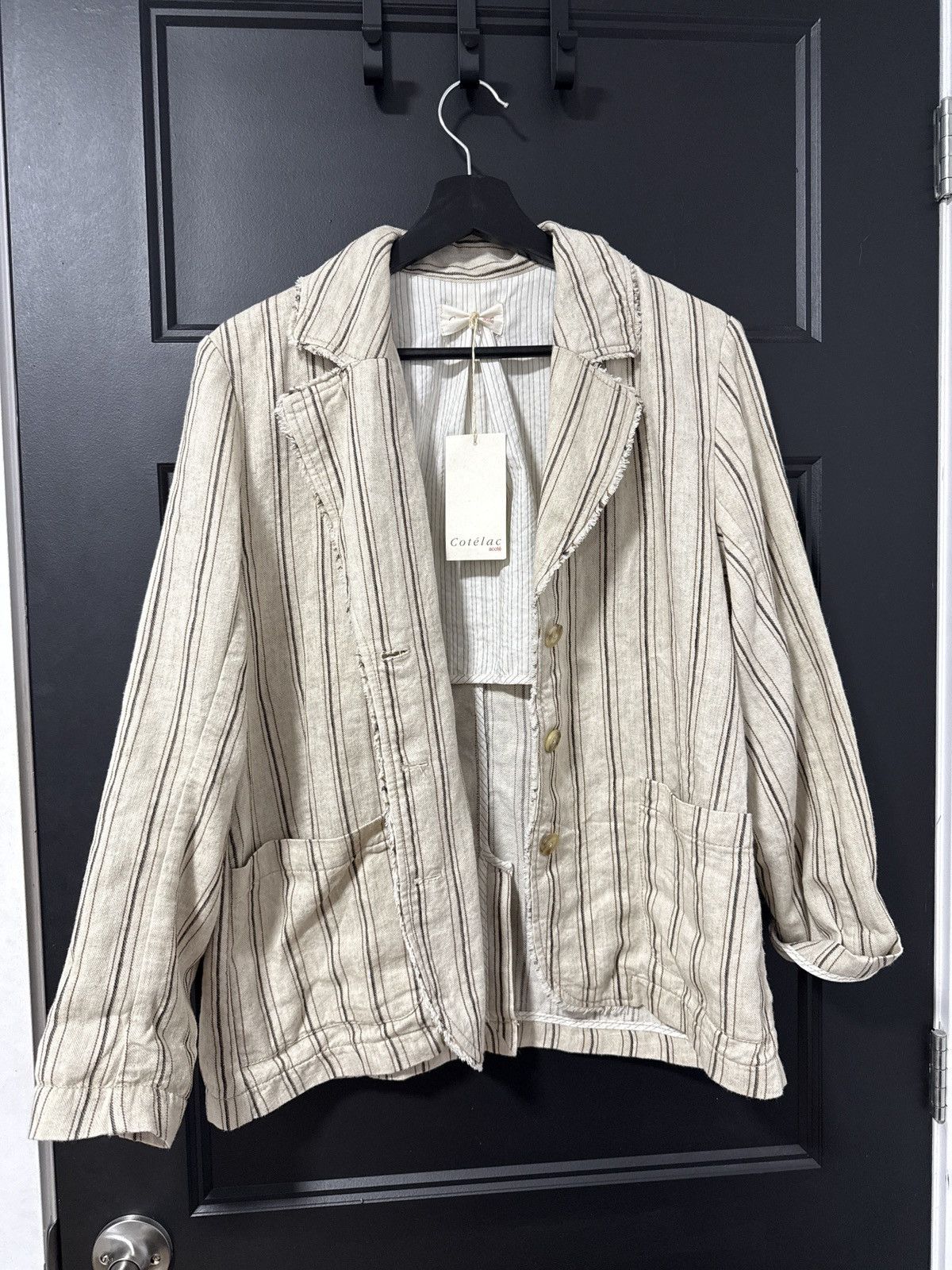 Cotélac Linen Blazer Beige Striped – New With Tags – Size 1