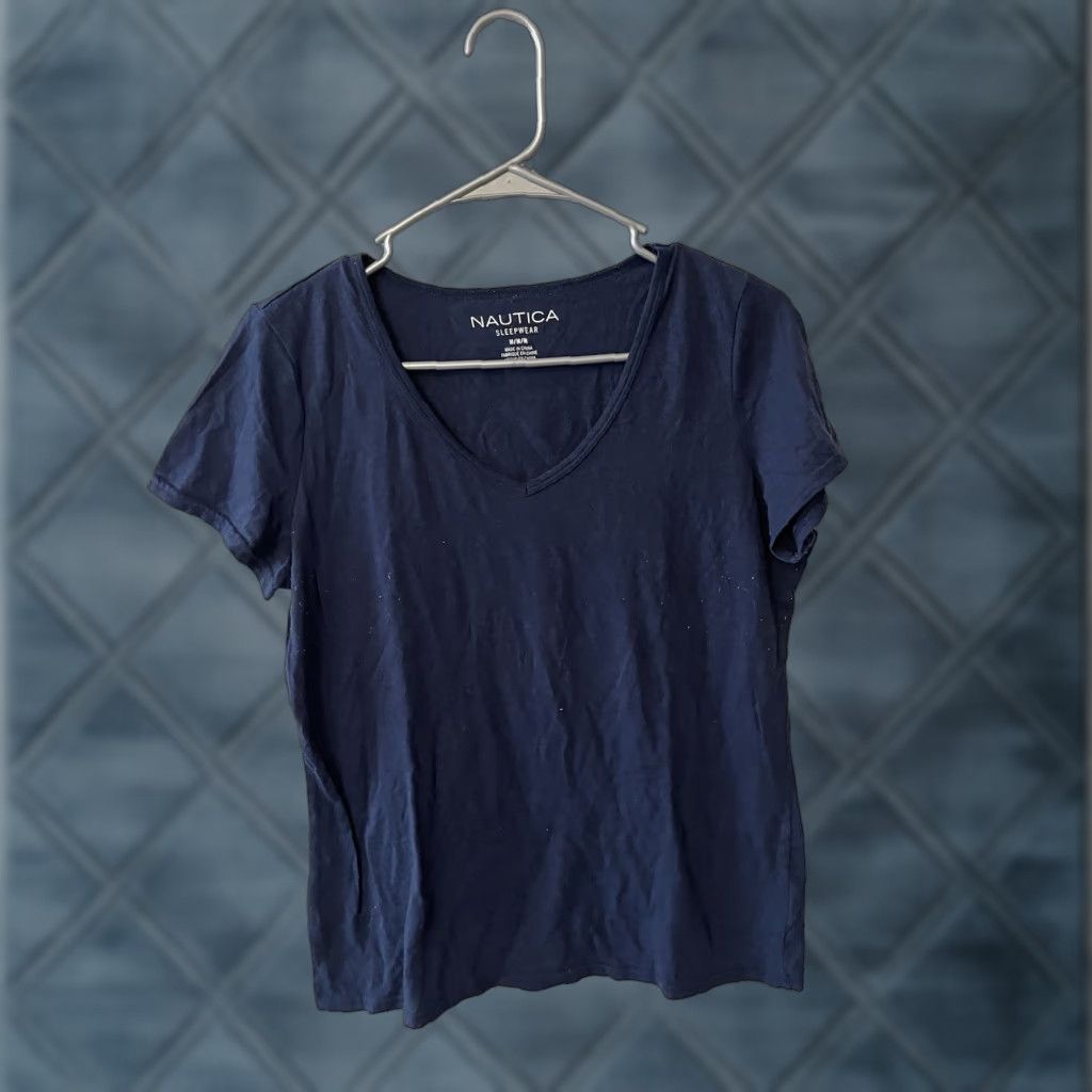 Nautica NAUTICA T-Shirt Sleepwear Women's M Blue Short Sleeve V Neck 100% Cotton Size M / US 6-8 / IT 42-44 - 1 Thumbnail