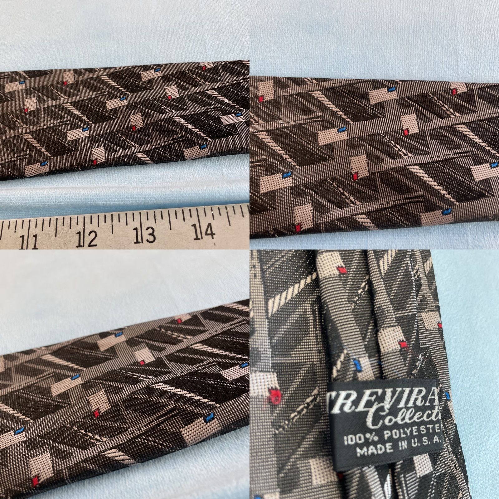 Vintage VINTAGE TREVIRA Collection Tie Men 3" Gray Steel Punk 58" Cybergoth USA Made Abstract Geometric 90s Mens Size ONE SIZE - 10 Thumbnail
