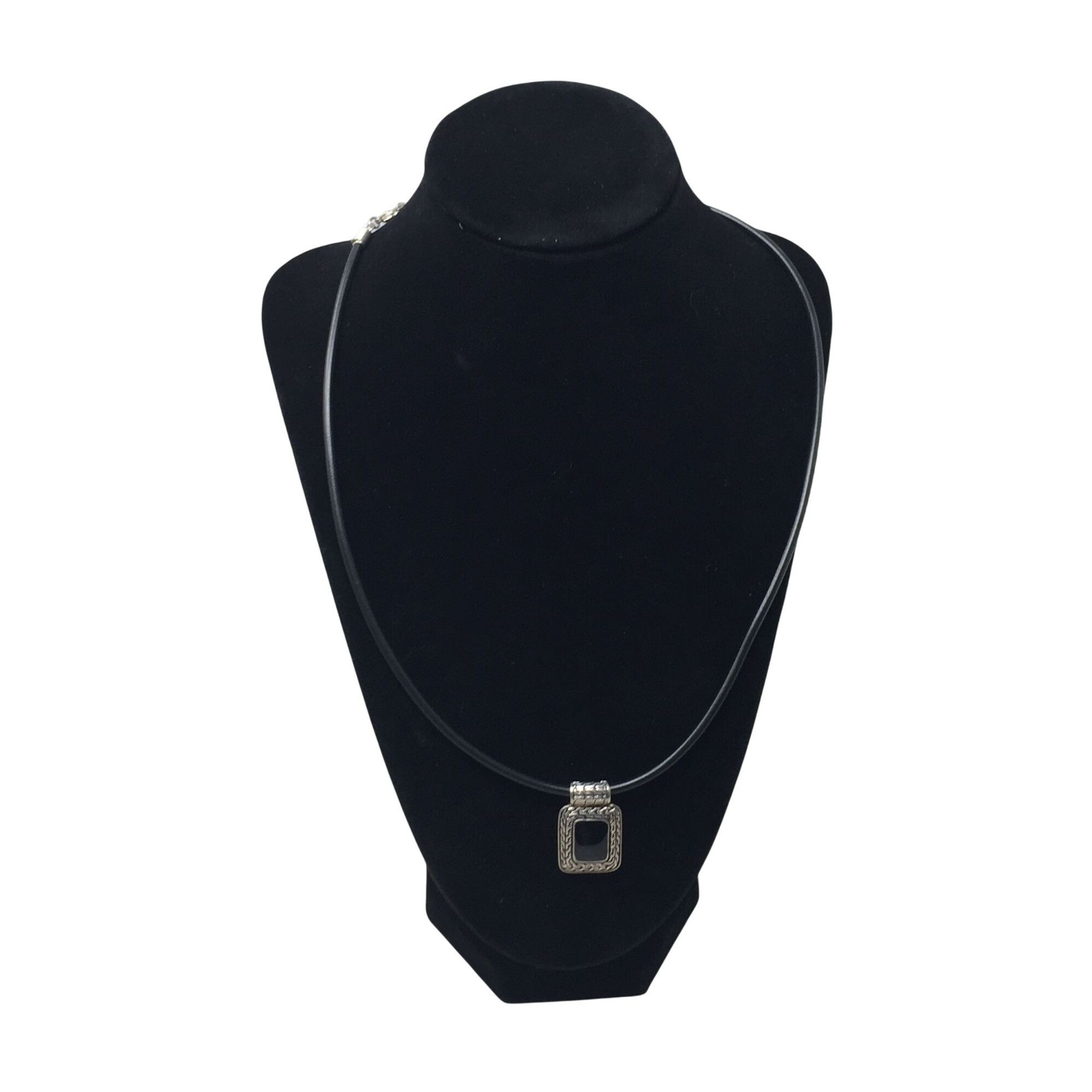 Other Unisex Black Necklace with Silver & Black Rectangular Pendan Size ONE SIZE - 1 Thumbnail