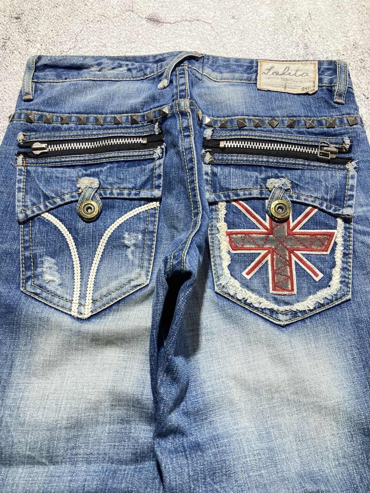 Japanese Brand 2000s Lolita Y2k Studded Faded 3/4 Jeans Pants Lgb Punk Size US 32 / EU 48 - 4 Thumbnail