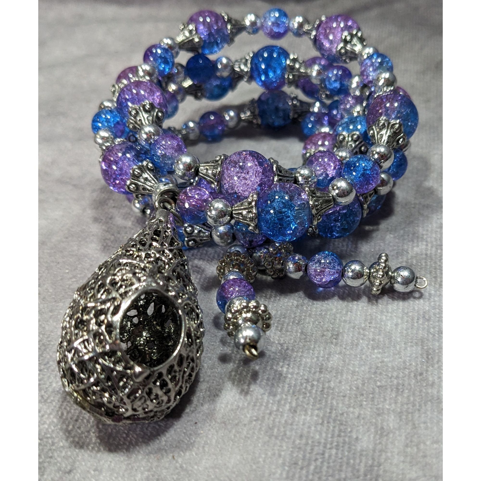Handmade Handmade Fairycore Bird's Nest Blue And Purple Beaded Coil B Size ONE SIZE - 6 Thumbnail