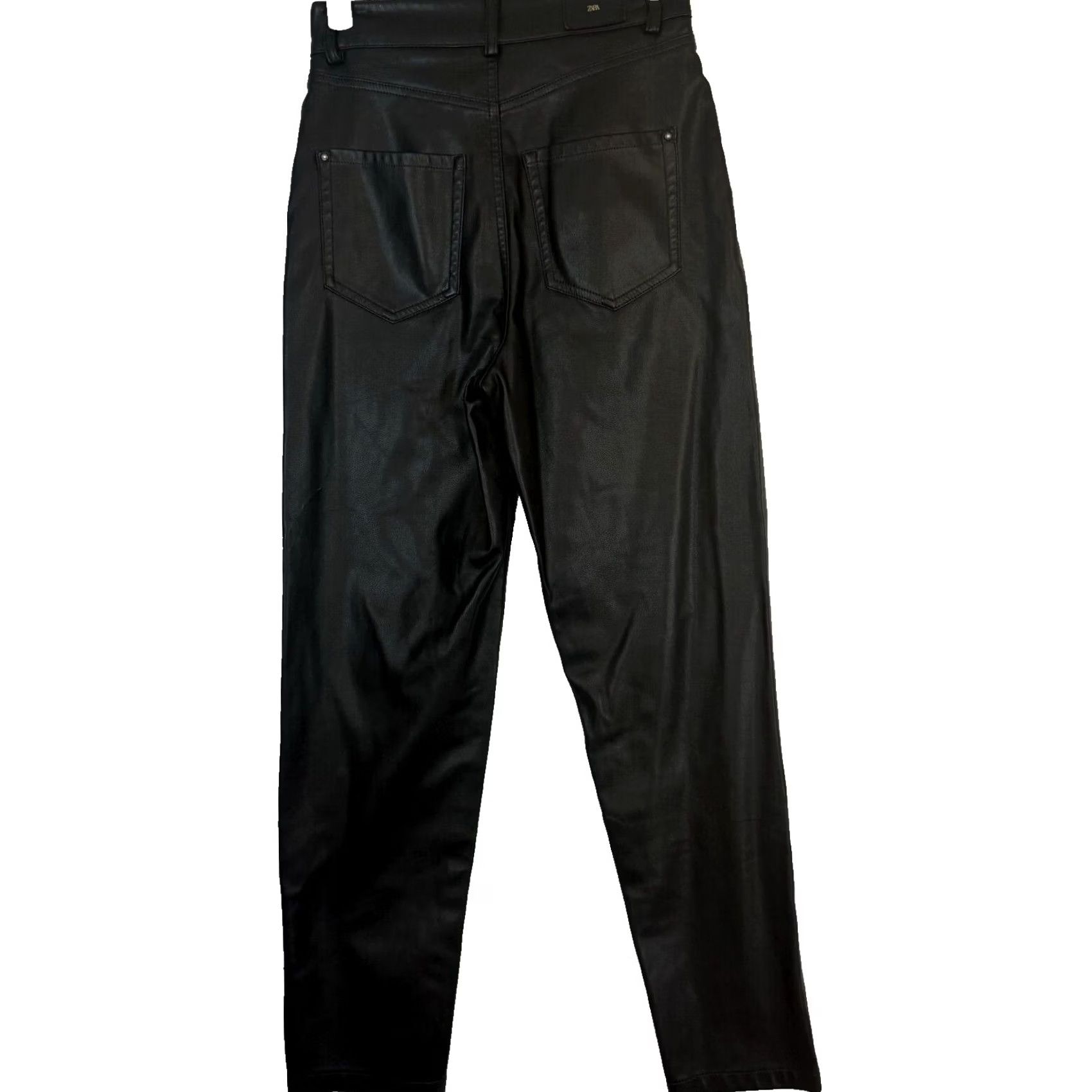 Zara ZARA Black Faux Leather High-Rise Skinny Pants, Size 2, 5-Pocket, Regular, Womens, Casual, 26in Waist, 28in Inseam Size 26" / US 2 / IT 38 - 2 Thumbnail