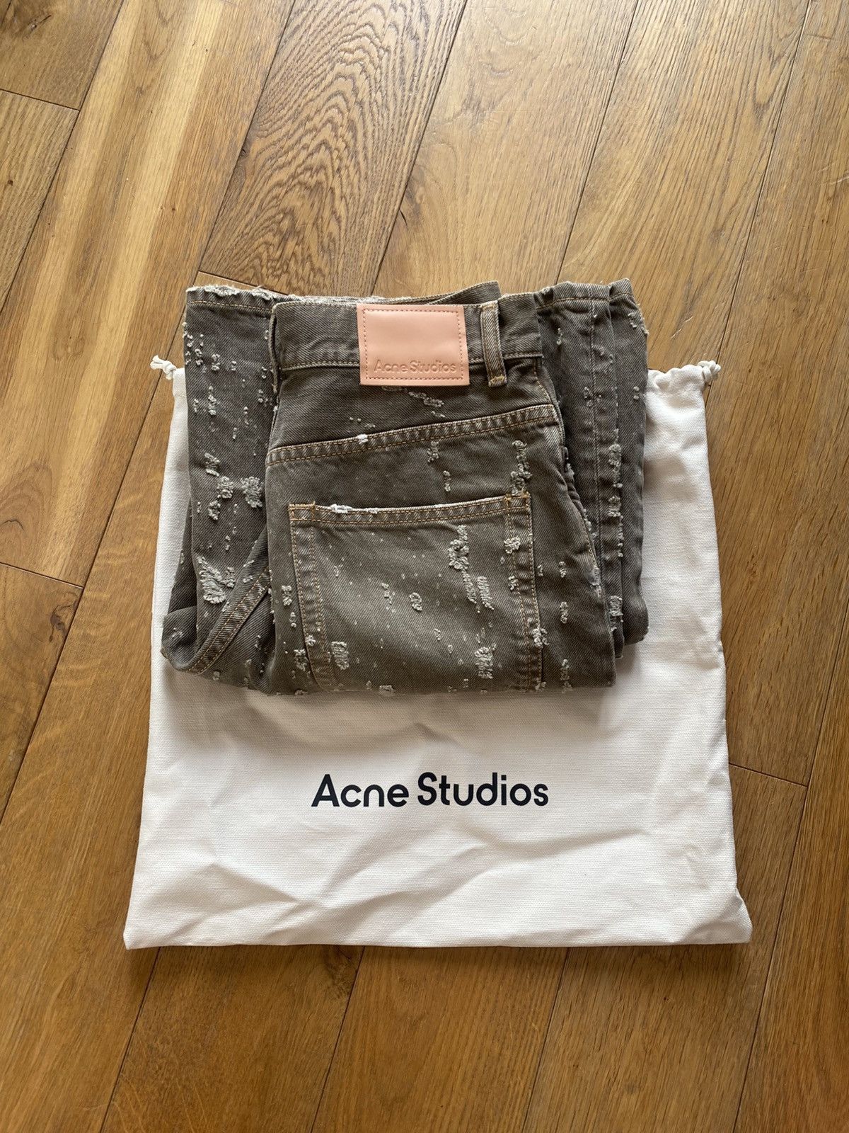 Acne Studios 2022 Moth Brown distressed denim pants