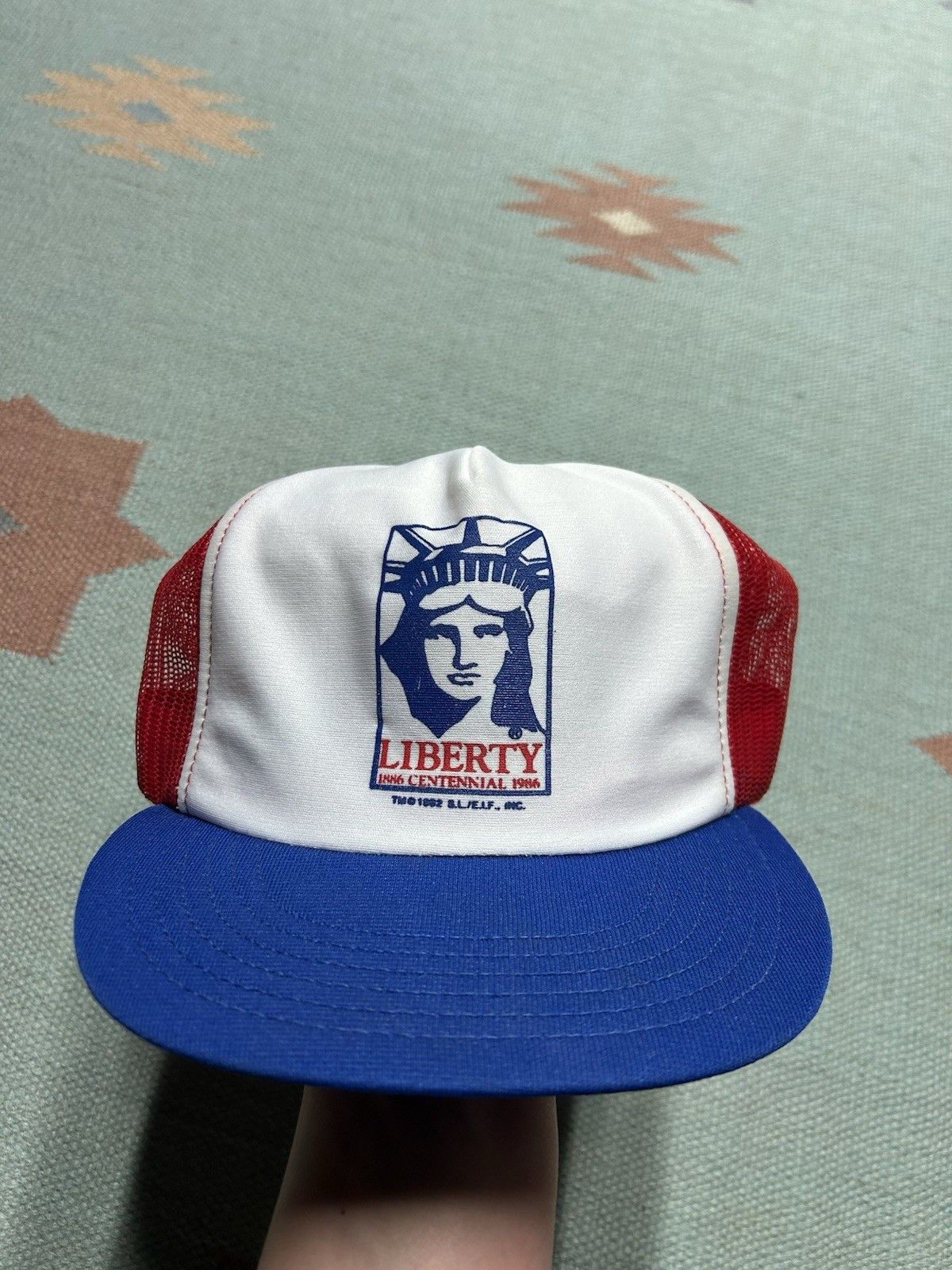 Vintage Vtg trucker hat Statue of Liberty centennial red white USA Size ONE SIZE - 2 Thumbnail