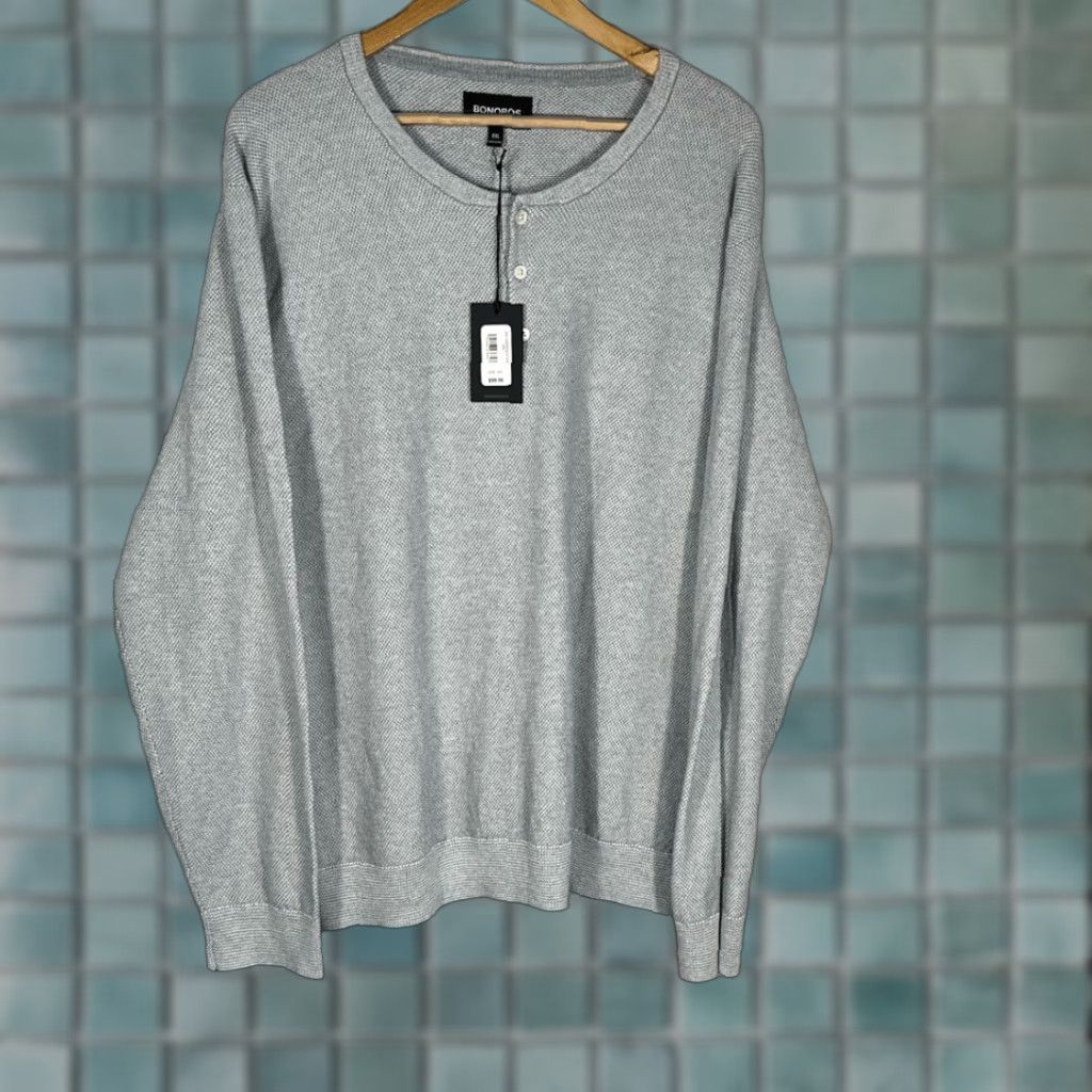 Bonobos Bonobos Mens Henley Thermal Sweater Waffle-Knit Pullover XXL NEW Gray Red Crewneck Mens Size US XXL / EU 58 / 5 - 1 Thumbnail