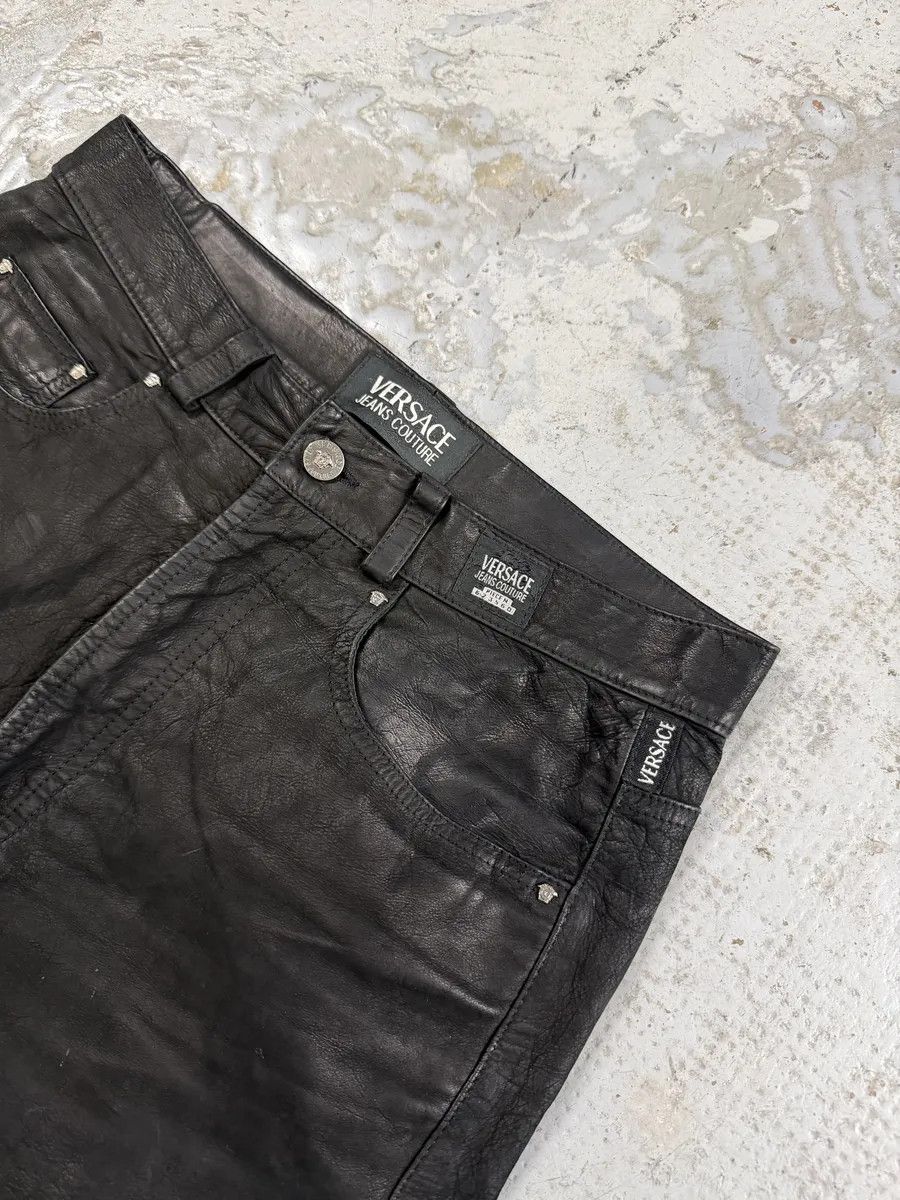 Versace 2000s Versace Black Eroded Leather Pants Size US 30 / EU 46 - 10 Thumbnail