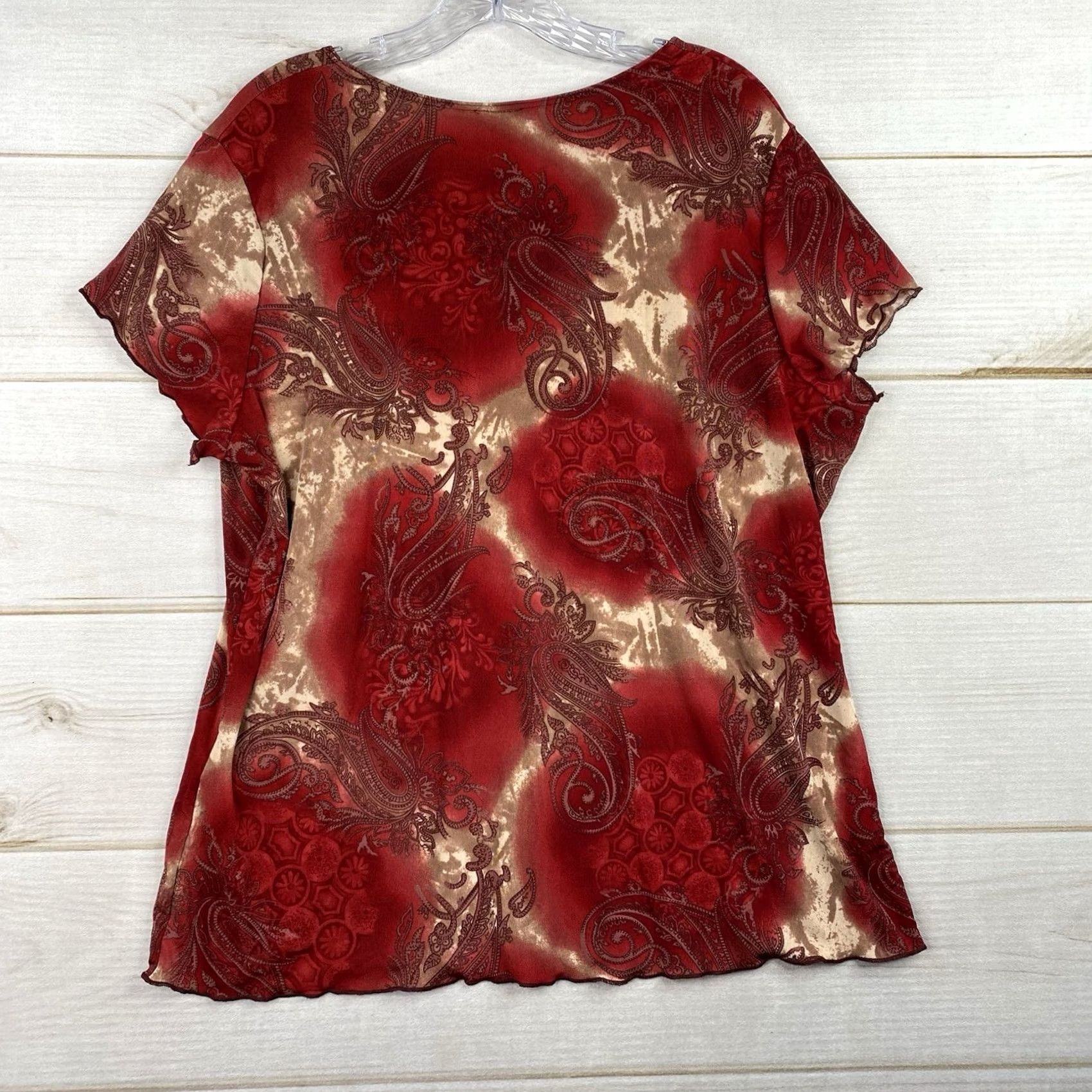 Vintage Susan Lawrence Blouse Womens 1X Red Paisley Embroidered Short Sleeve Boho Shirt Size XL / US 12-14 / IT 48-50 - 7 Thumbnail