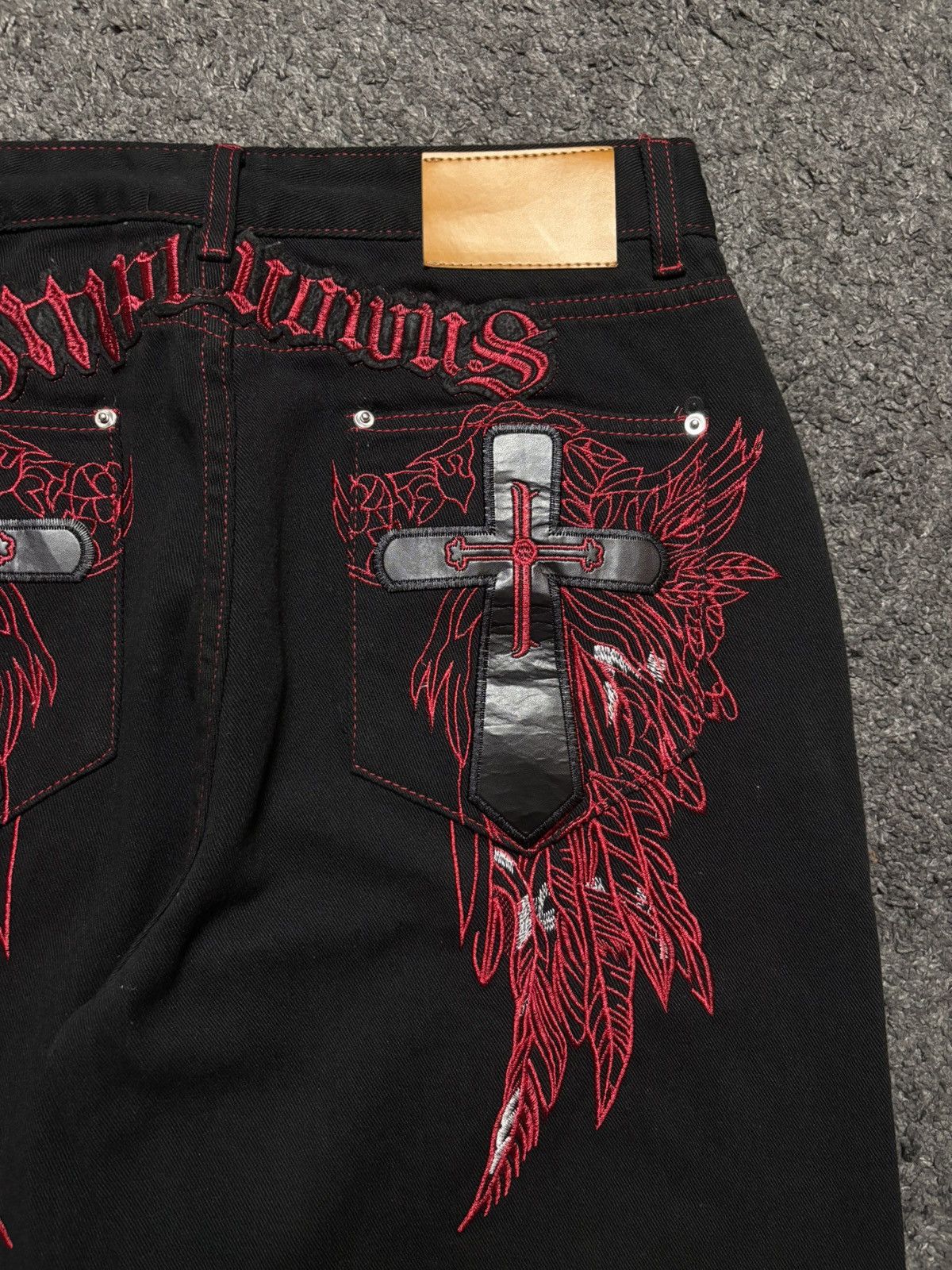 Jean × Vintage Vintage very rare cross wings medieval red black baggy jeans Size US 34 / EU 50 - 8 Thumbnail
