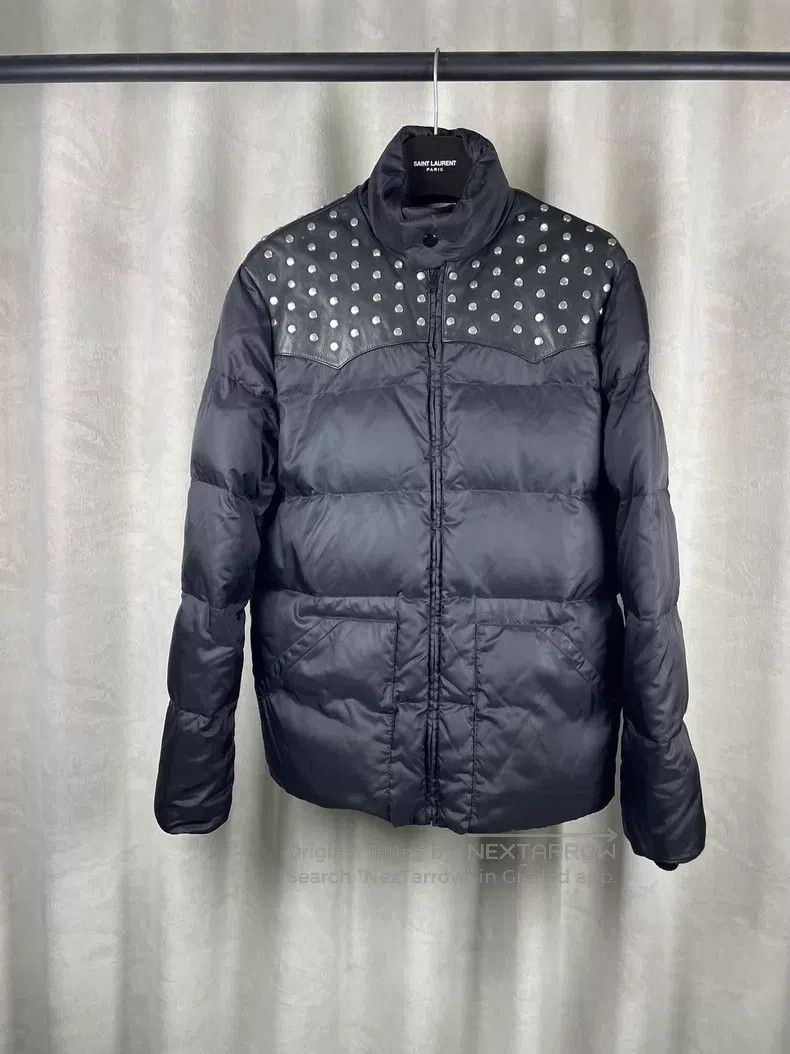 Saint Laurent Paris Saint Laurent Paris Black Studs Mixed Leather Puffer Jacke Size US M / EU 48-50 / 2 - 1 Thumbnail