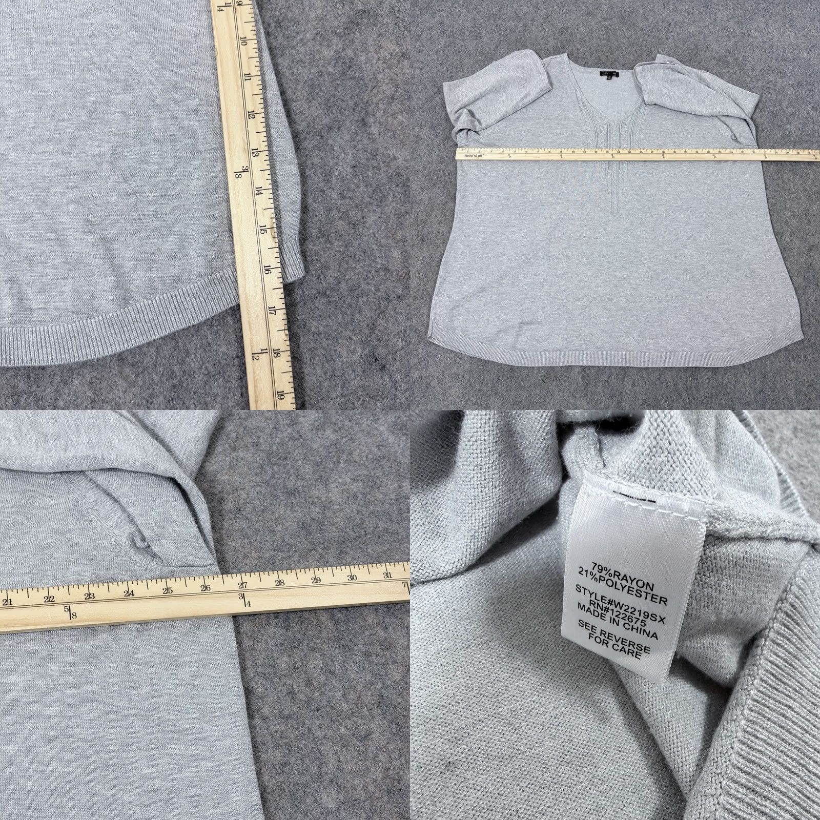 Vintage Lety & Me 3/4 Sleeve V-Neckline Casual Oversize Top Fits Women's Size 3X Gray Size XXL / US 16-18 / IT 52-54 - 8 Thumbnail