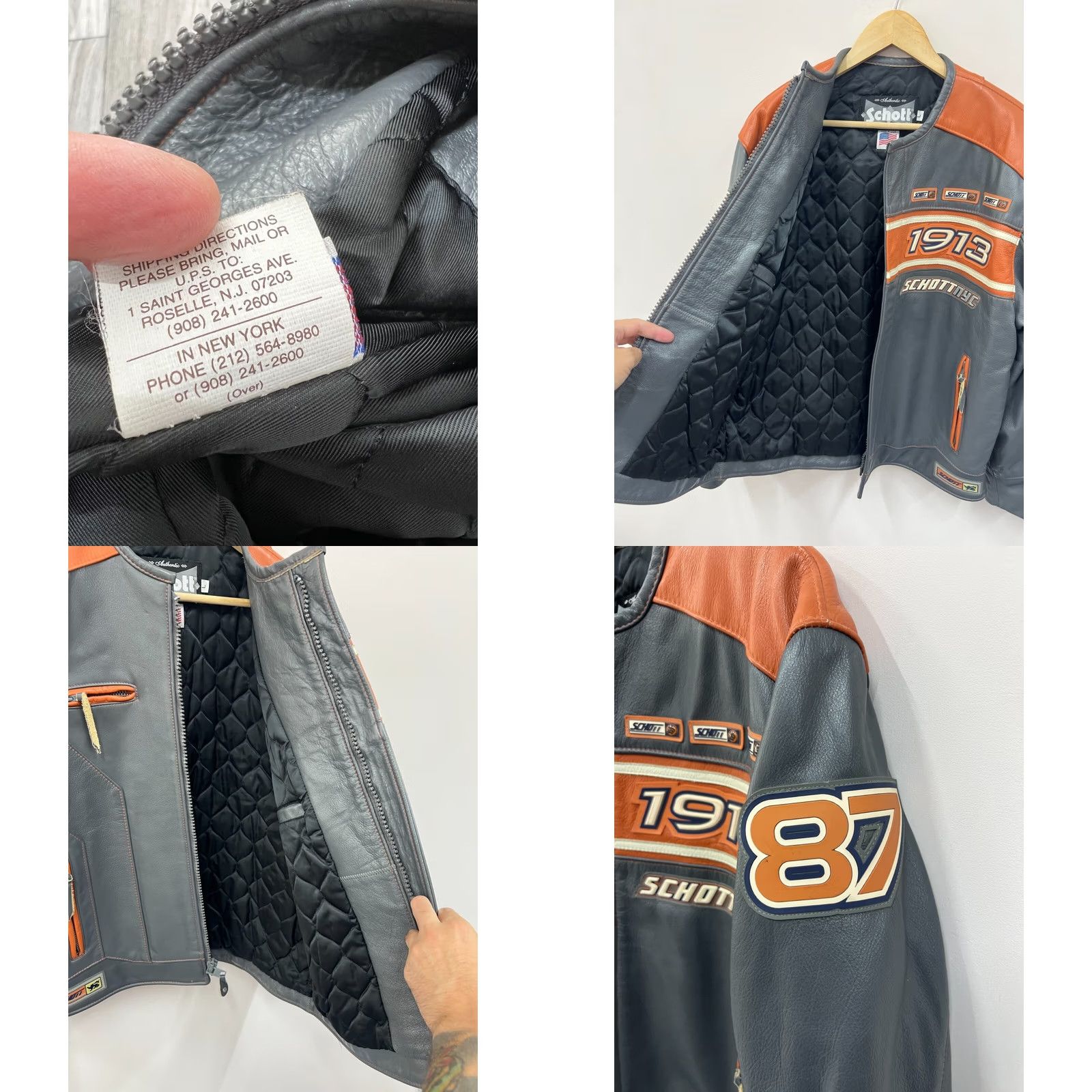 Schott SCHOTT NYC 1913 Leather Jacket Biker Bomber Men's Size L Gray Leather Jacket Mens L 1913 Motorcycle Size US L / EU 52-54 / 3 - 8 Thumbnail