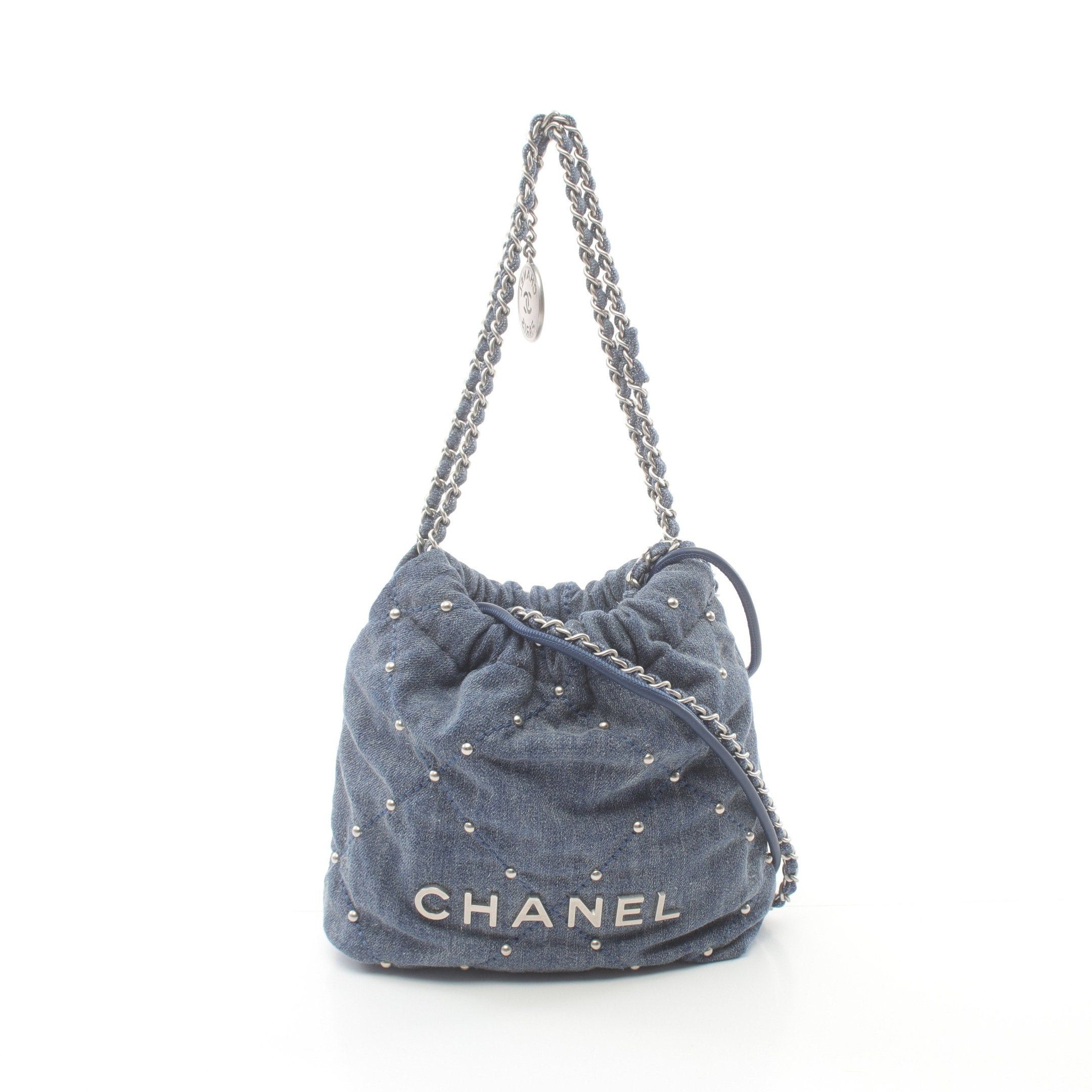 Chanel Chanel Chanel 22 Mini Chain Shoulder Bag Denim Indigo Blue Silver Hardware Size ONE SIZE - 1 Thumbnail