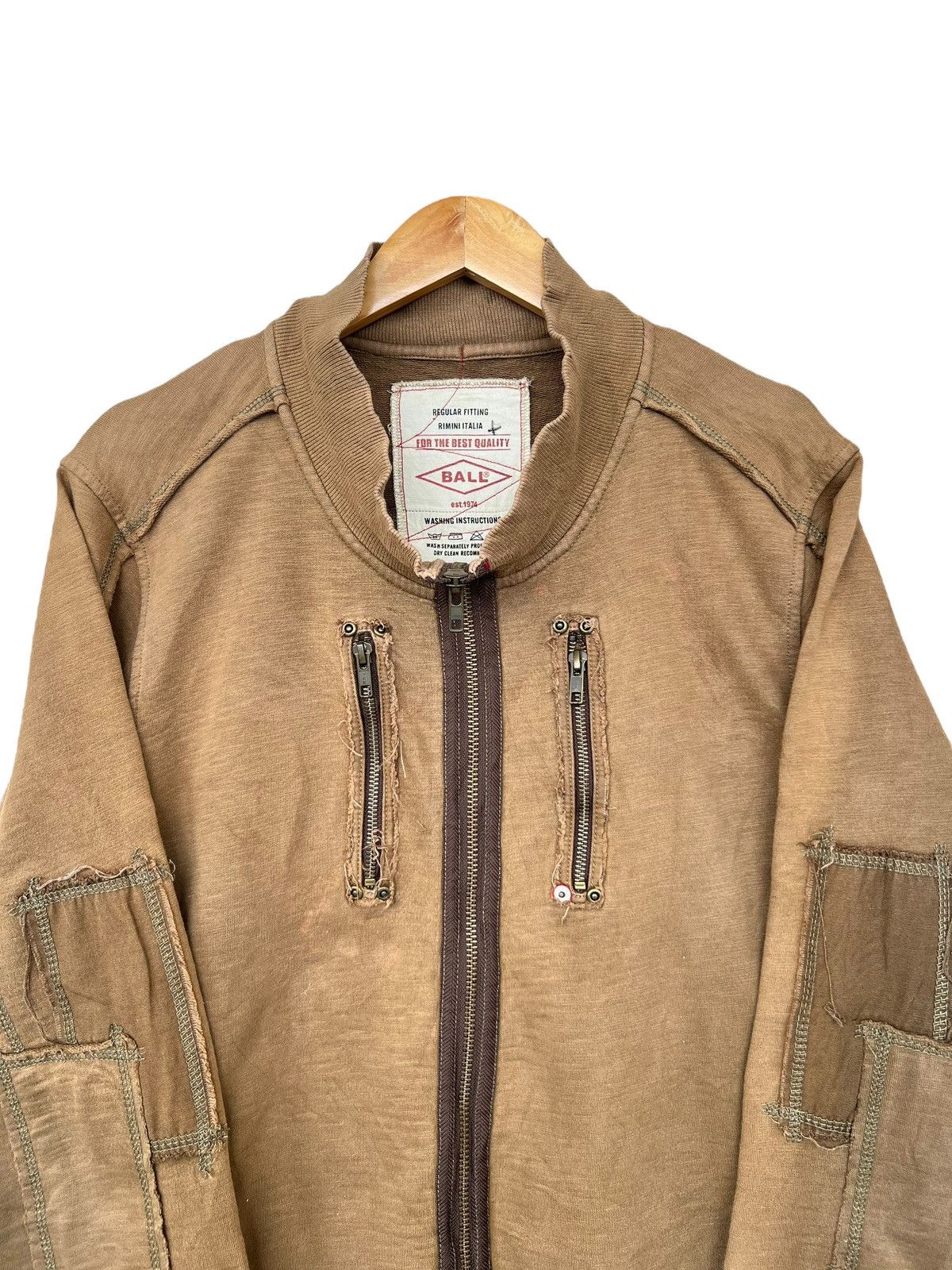 Japanese Brand Ball Japan Patchwork Zipper Distressed Brown Sweater Size US M / EU 48-50 / 2 - 4 Thumbnail