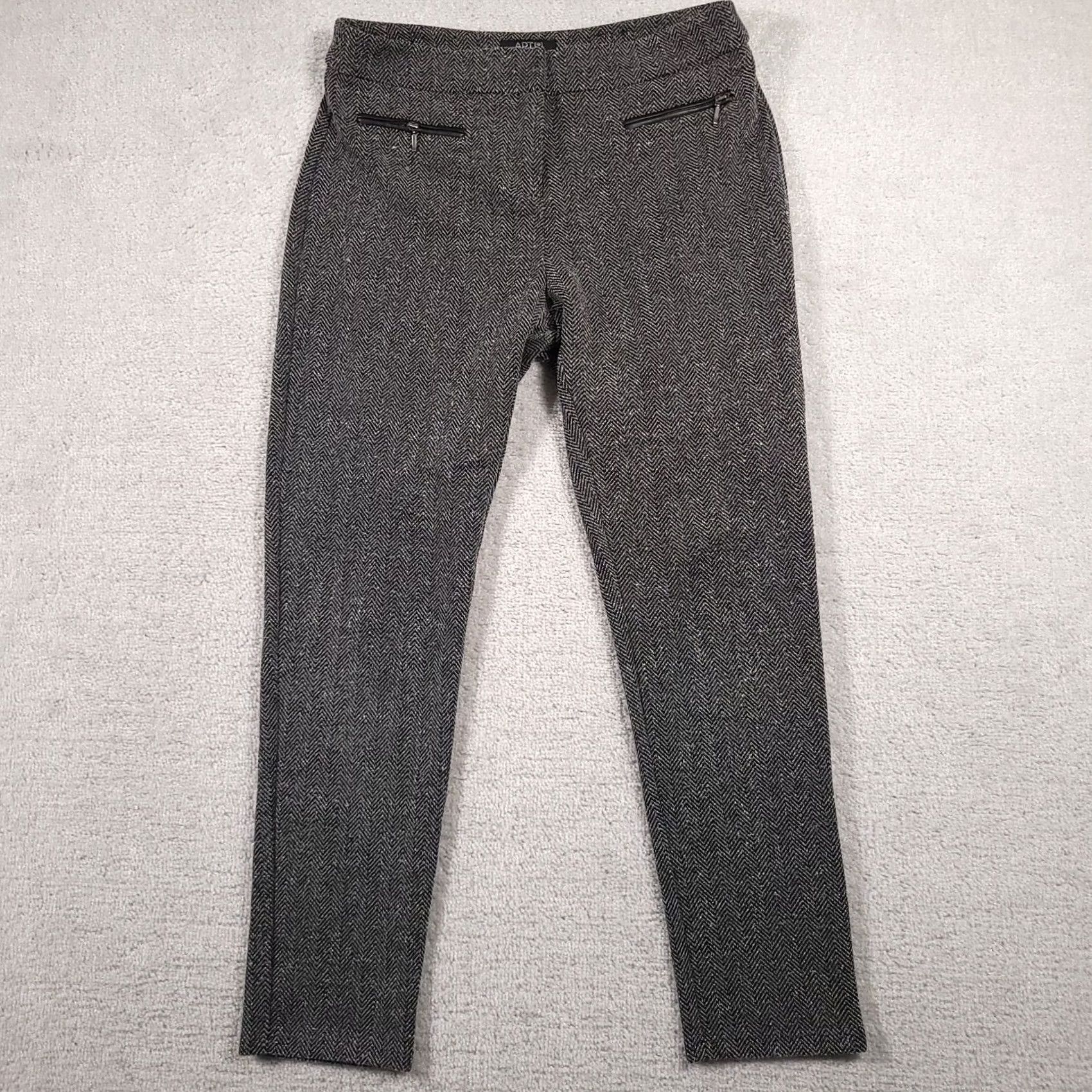Apt. 9 Apt. 9 Womens Ankle Pants Size 12 Gray Chevron Zip Pockets Tapered Inseam 28 in Regular Carded Used Good Condition Size 34" / US 12 / IT 48 - 2 Thumbnail