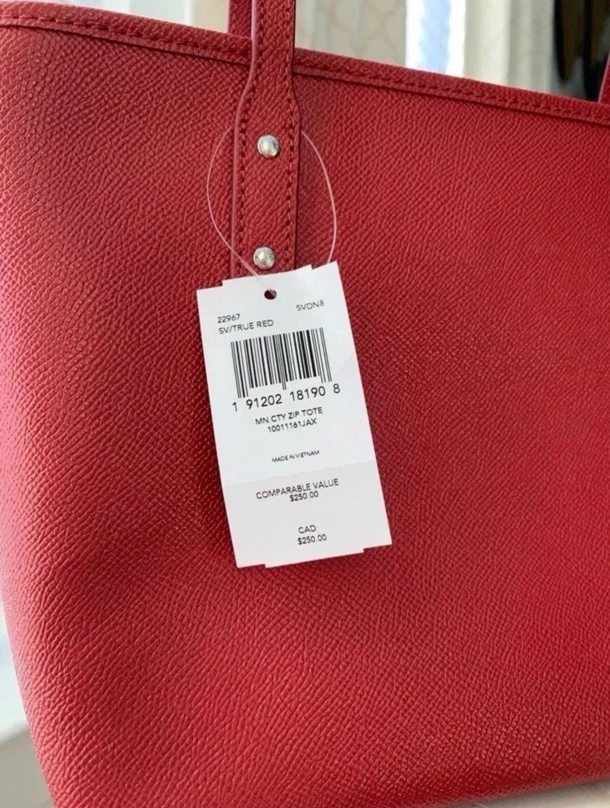 Coach COACH Mini Leather City Zip Tote Purse True Red Size ONE SIZE - 4 Thumbnail