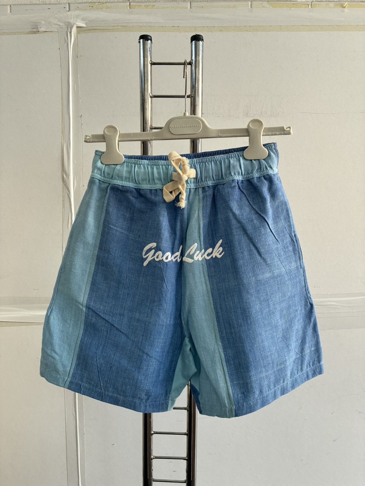 Mr. Saturday Blue Canvas 'Good Luck' Shorts Size US 30 / EU 46 - 1 Thumbnail