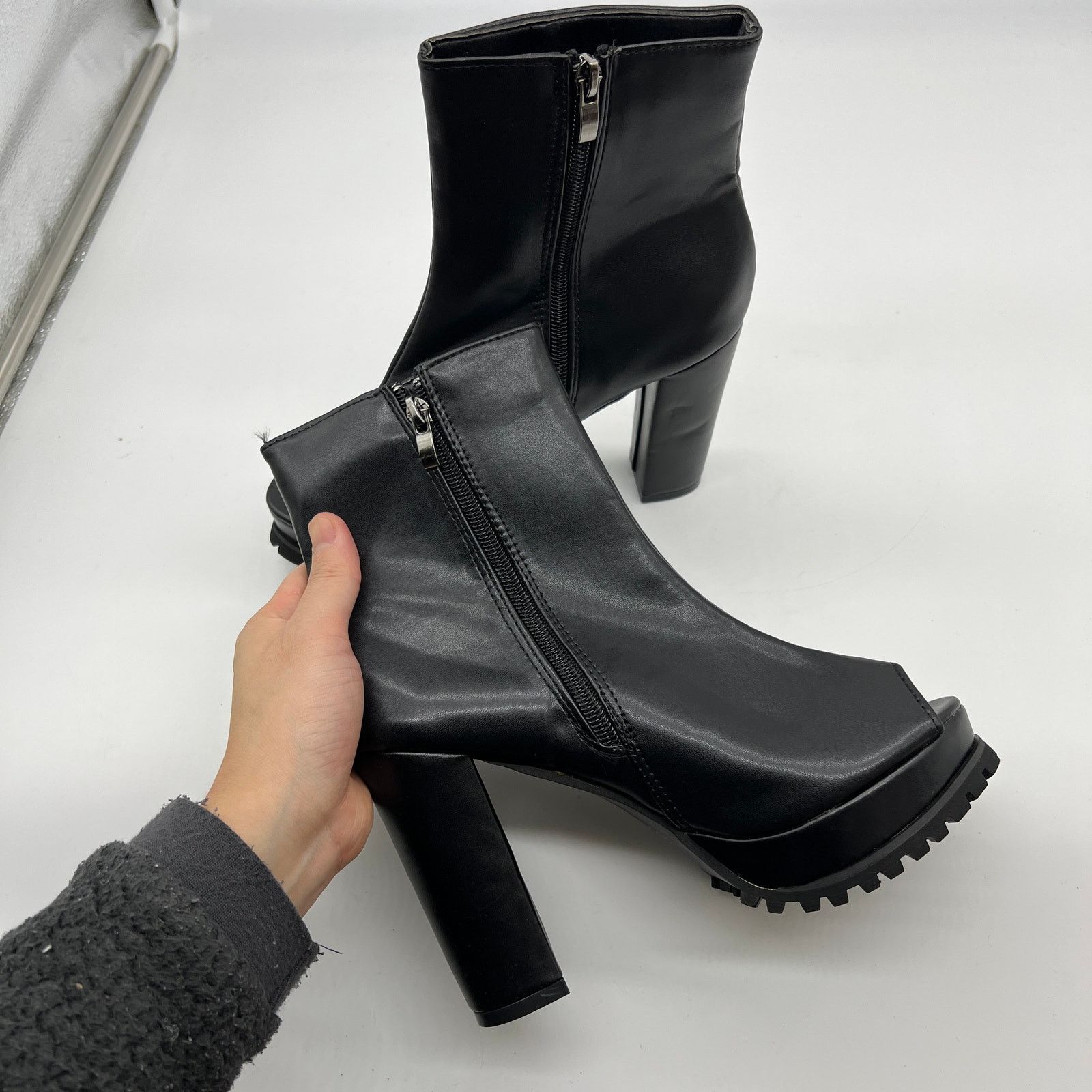 Other Chunky High Heel Booties Zipper Platform Open Toe Ankle Size US 6.5 / IT 36.5 - 12 Thumbnail