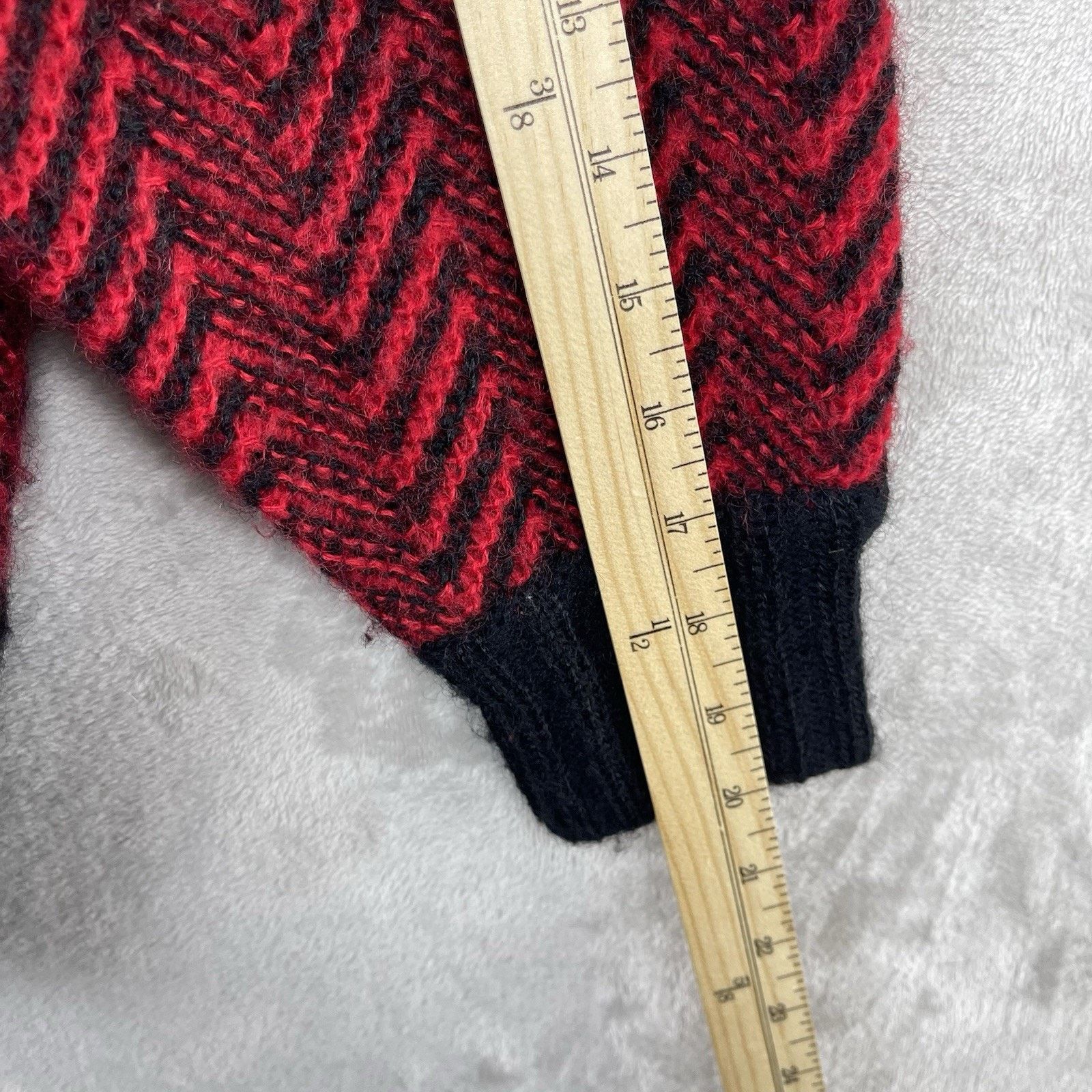 Other Vintage Saito Mohair Chevron Cardigan Red Black 80s Grail Size S / US 4 / IT 40 - 17 Thumbnail