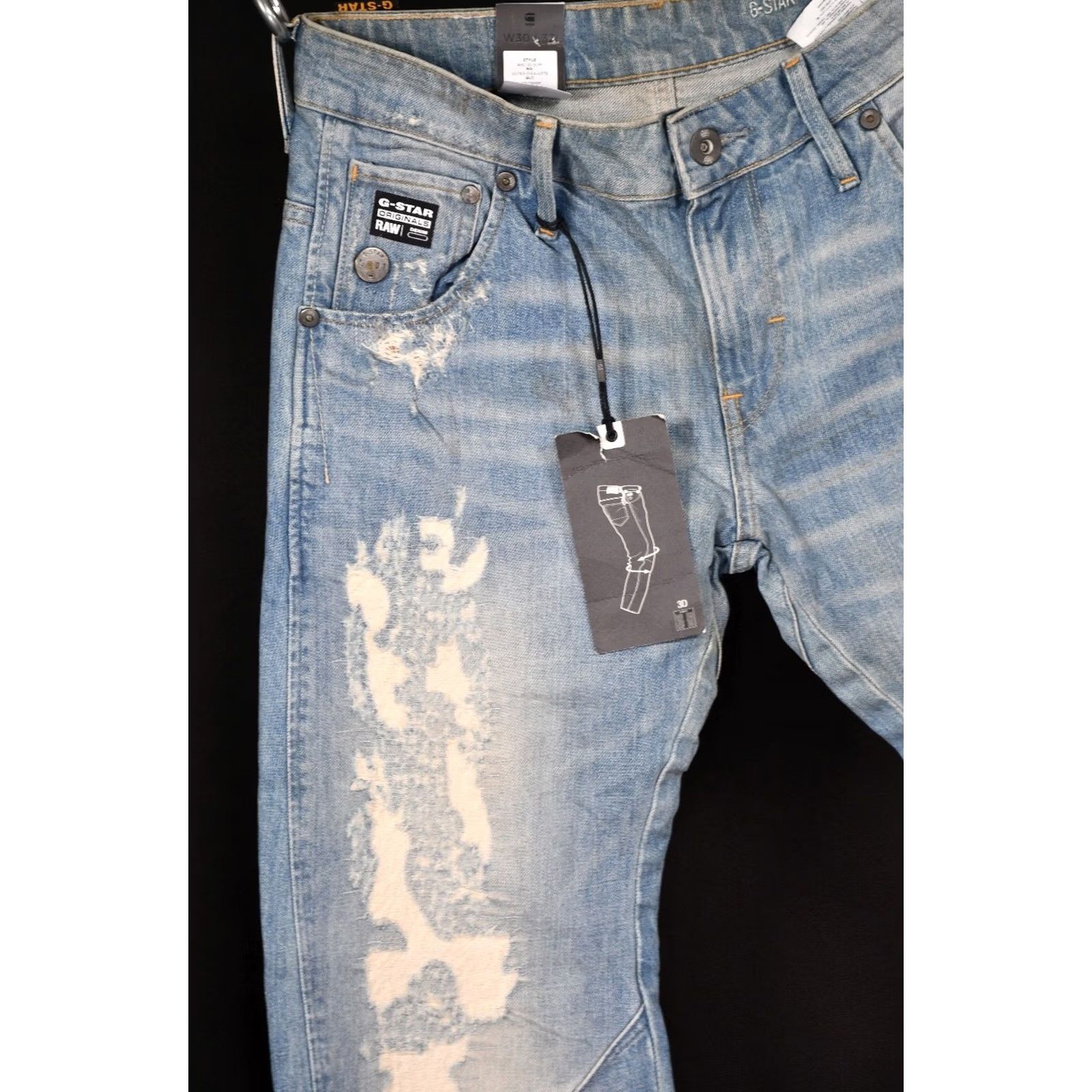 G-Star G-Star Arc 3D Slim Axe Denim LT Aged Heavy Destroy Jeans Mens W30/L32 Blue 5-Pocket Denim Slim Regular Cotton Belt Loop Jeans Size US 30 / EU 46 - 3 Thumbnail