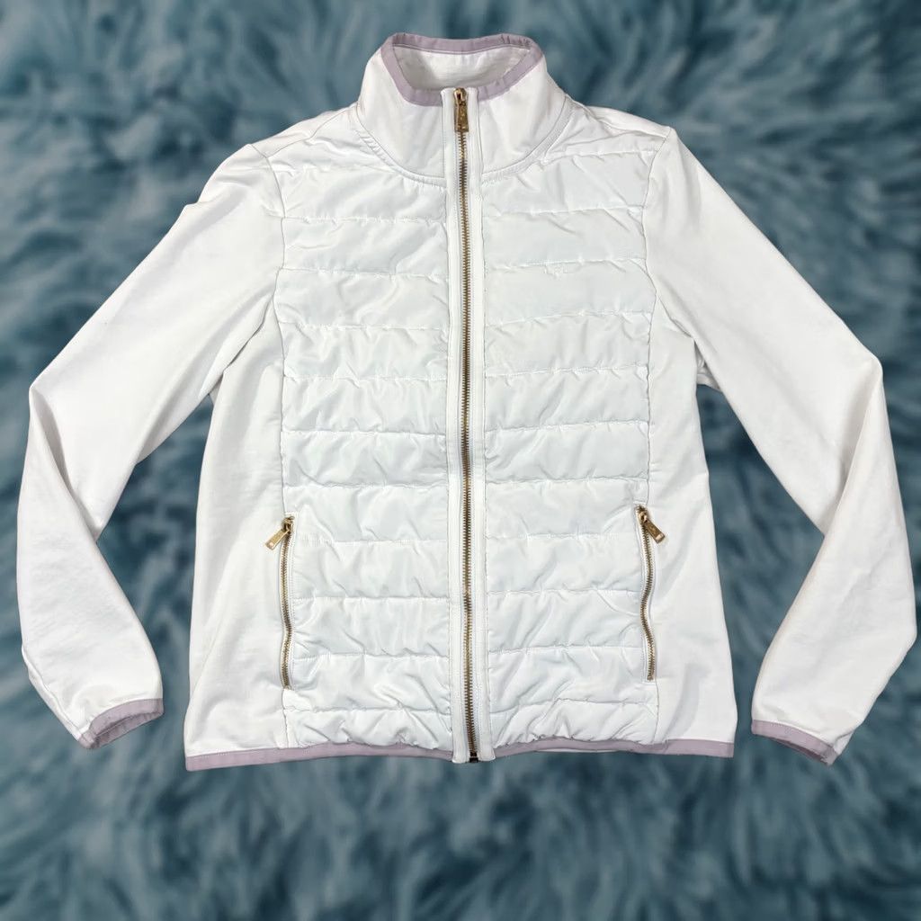 Ralph Lauren Lauren Ralph Jacket Womens S White Quilted Front Zip Lavender Trim Size S / US 4 / IT 40 - 1 Thumbnail