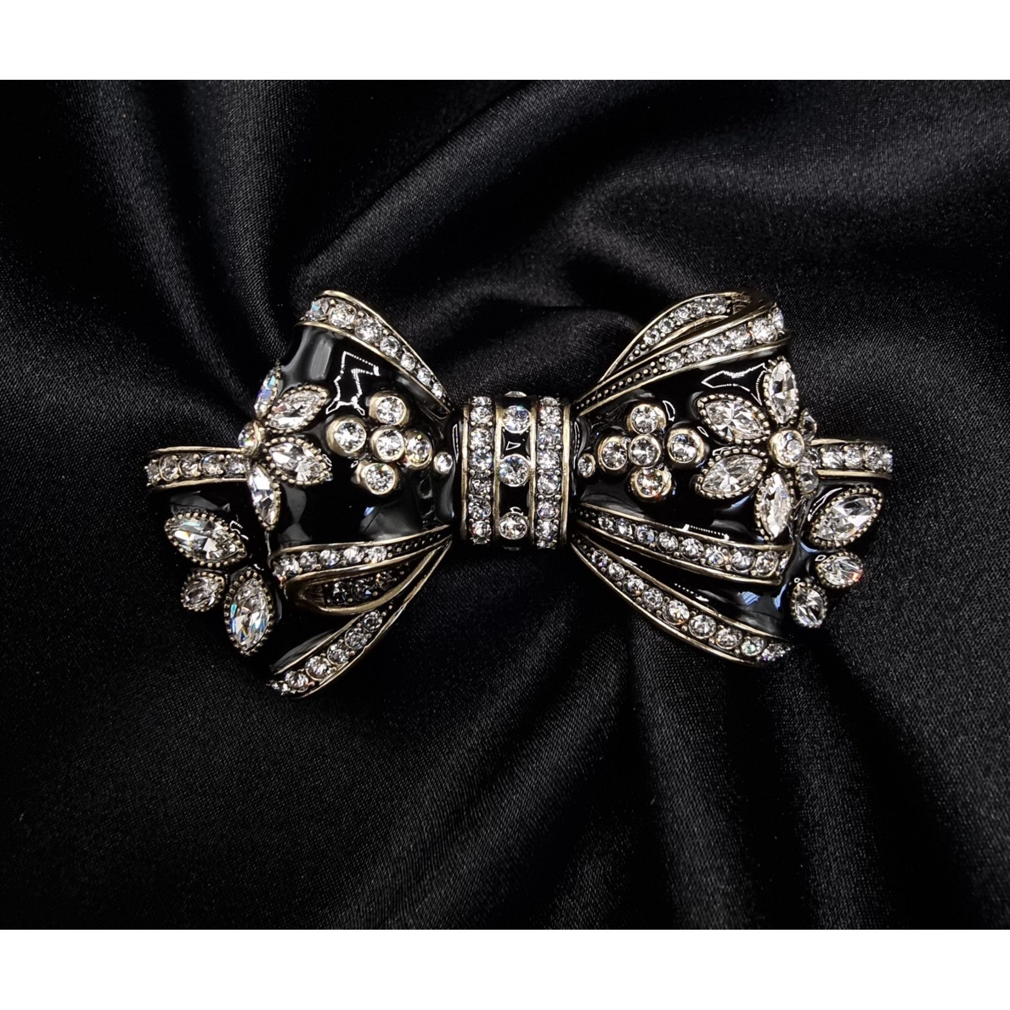 Vintage Heidi Daus Black & Crystal Rhinestone Floral Bow Brooch Pin Size ONE SIZE - 2 Thumbnail