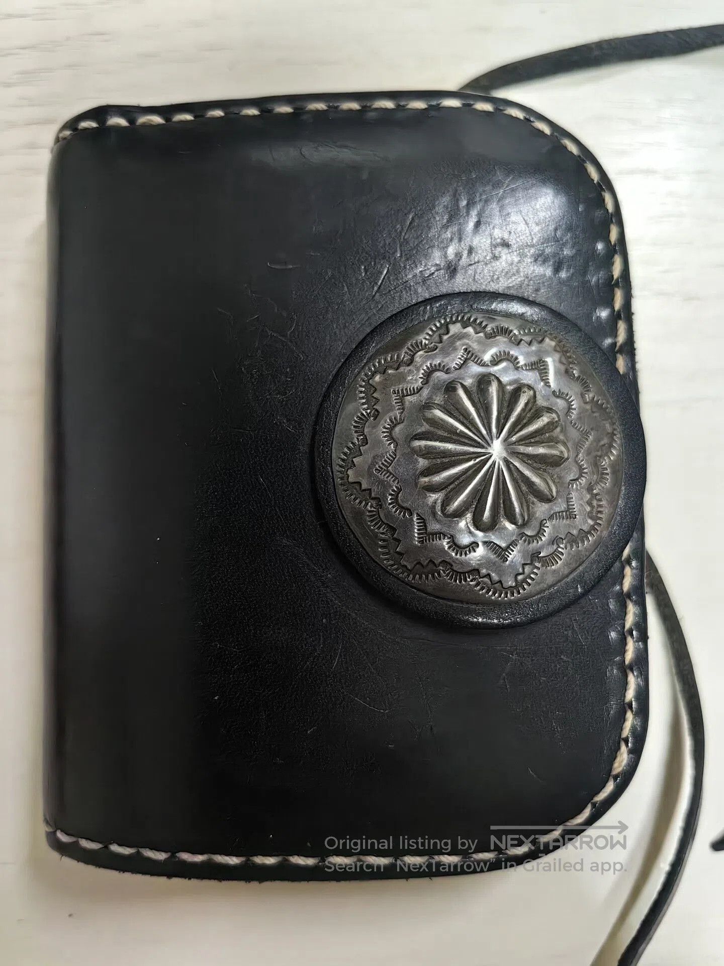 Vintage Vintage Handmade Leather Wallet with Silver Buckle. Size ONE SIZE - 1 Thumbnail