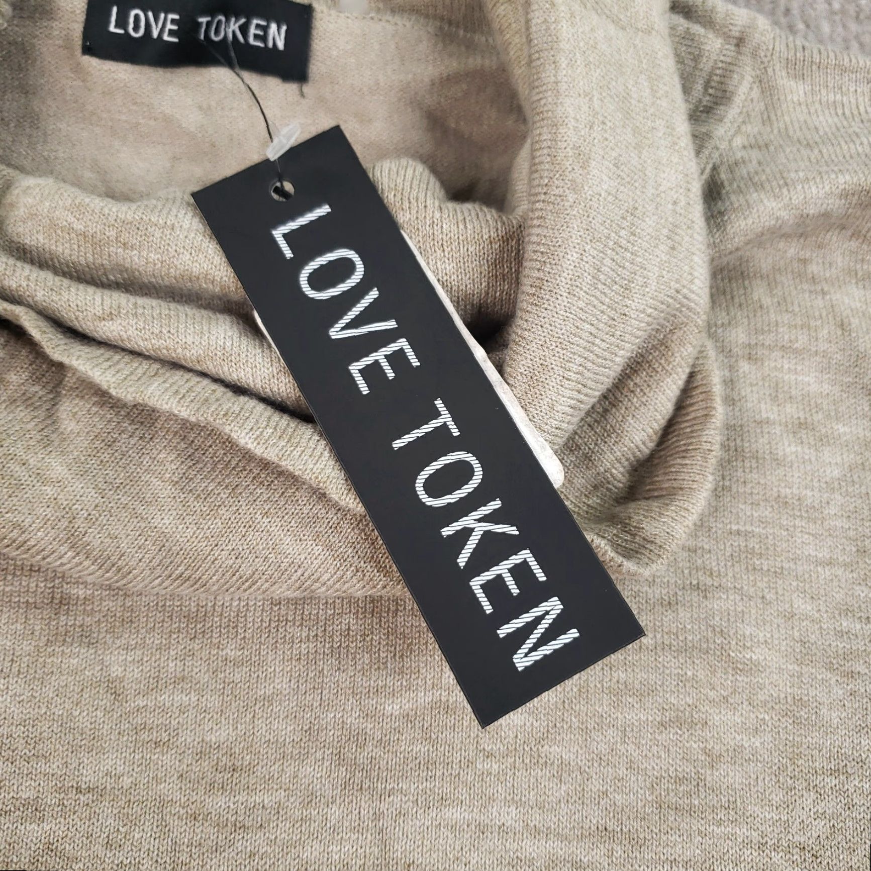 Vintage Love Token Sweater Womens Large Beige Brown Pullover Turtleneck Knit Two Tone Size L / US 10 / IT 46 - 7 Thumbnail